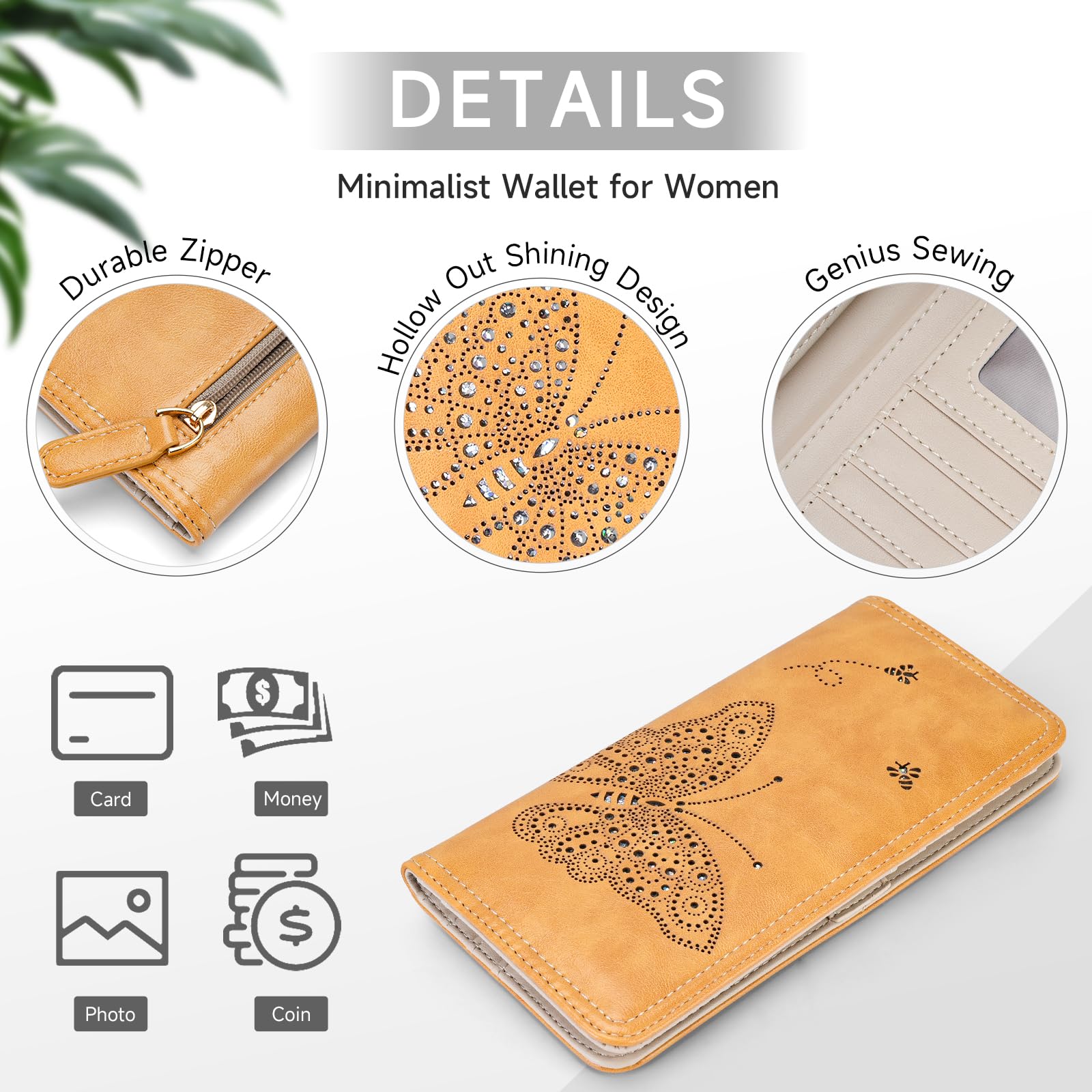 KITEVIUN RFID Wallet Women Ultra Slim Thin Womens Wallet Compact Clutch Long Ladies Wallet for Women WHITE