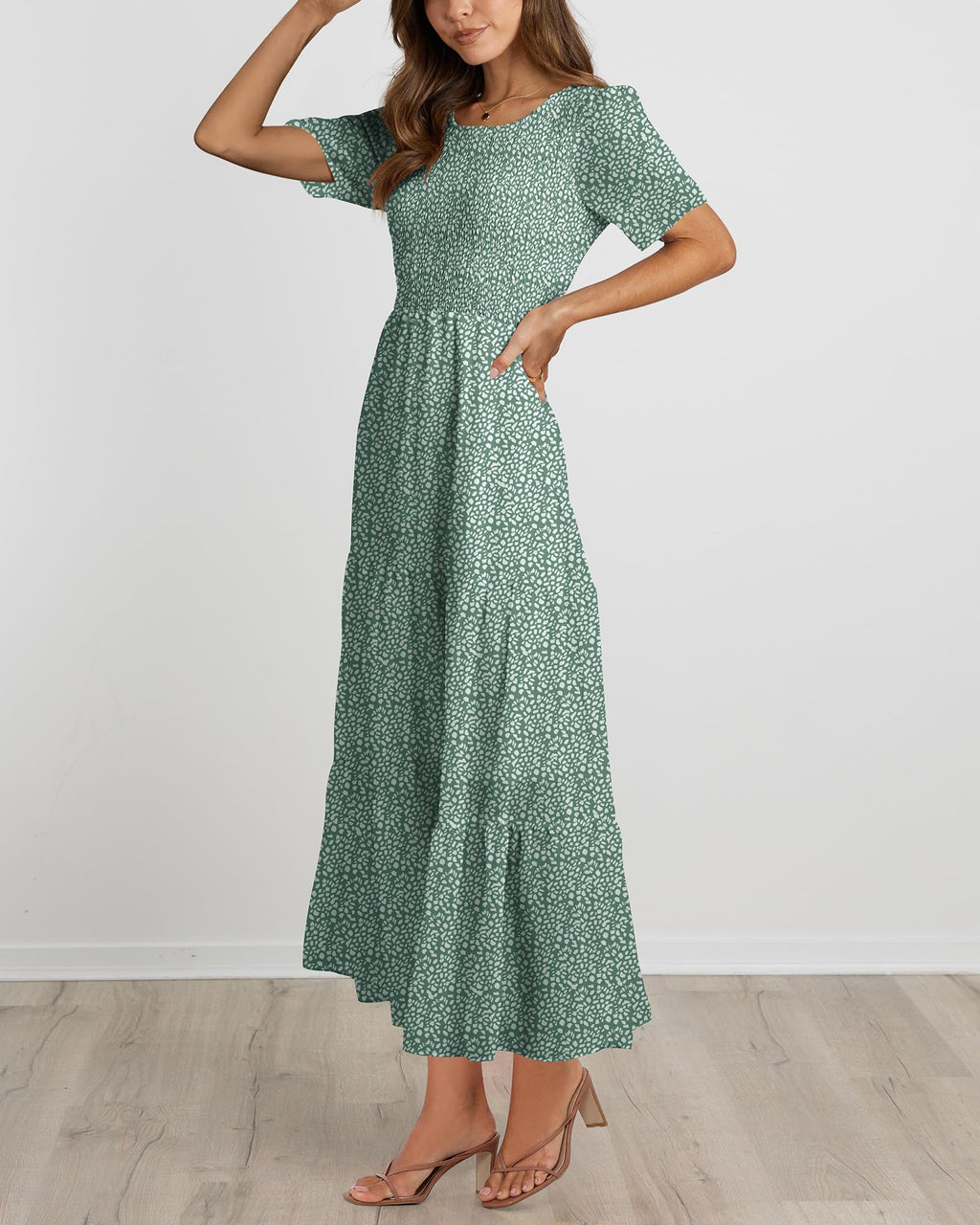BTFBM Women Casual Short Sleeve Crew Neck Summer Dress Bohemian Floral Printed Flowy Maxi Dresses Tiered Cocktail Dress
