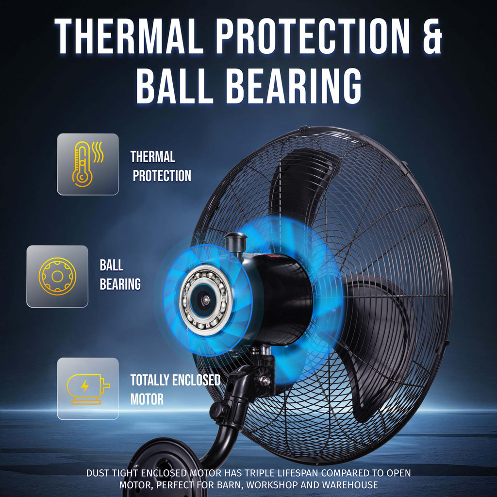 Tornado 16 Inch Professional High-Velocity Oscillating Wall-Mounted Fan – Ideal for Industrial, Commercial, and Residential Spaces – 3-Speed Settings, 2850 CFM, UL Safety Certified