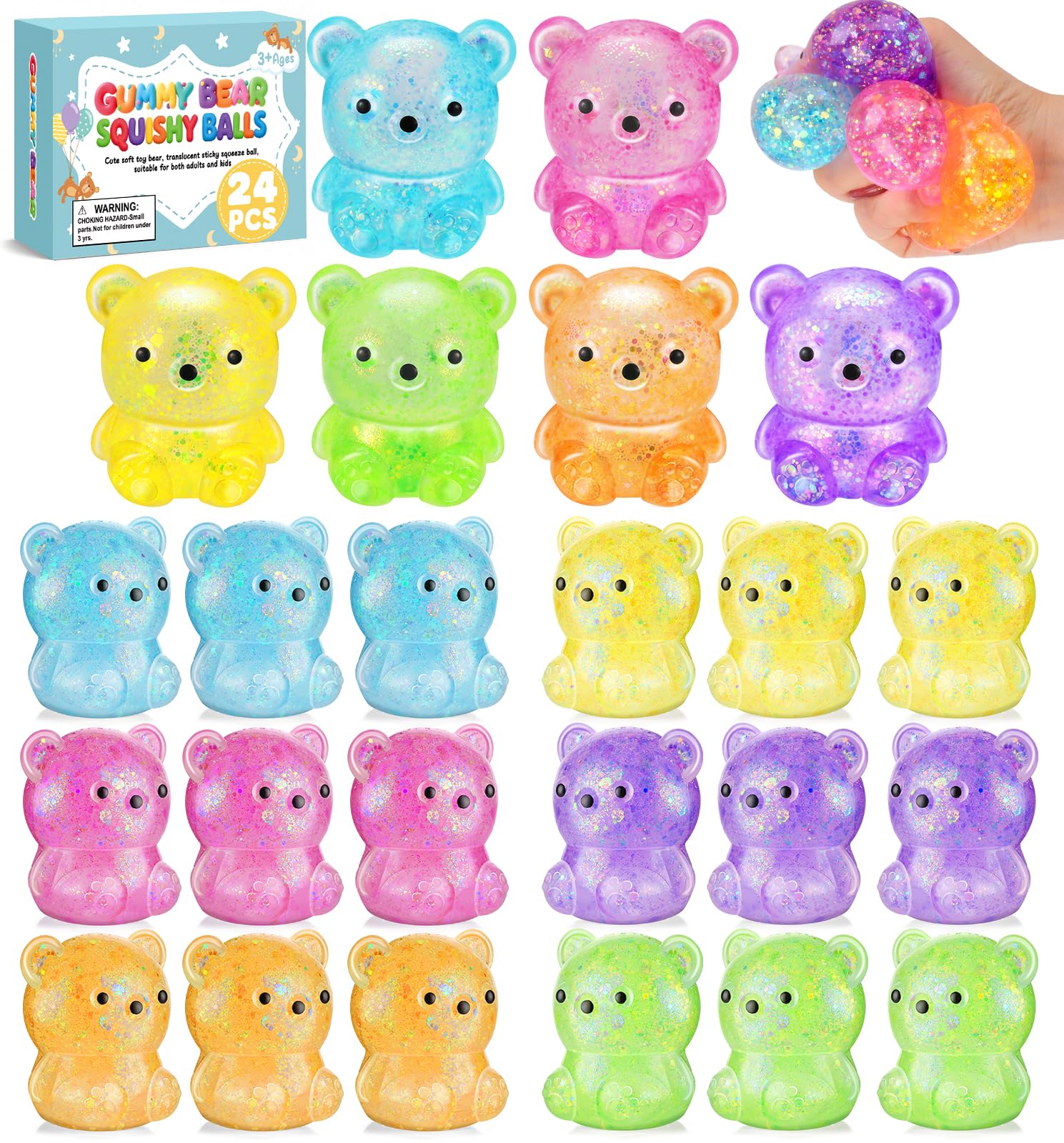 24 Pack Slow Rising Ice Cube Squishy Stress Balls，Stress Cube for Adults Kids , Bulk Taba Squish Fidget Toys, Square Squeeze Toy for Classroom Prizes, Mini Nice Cube Squishy for Party Favors