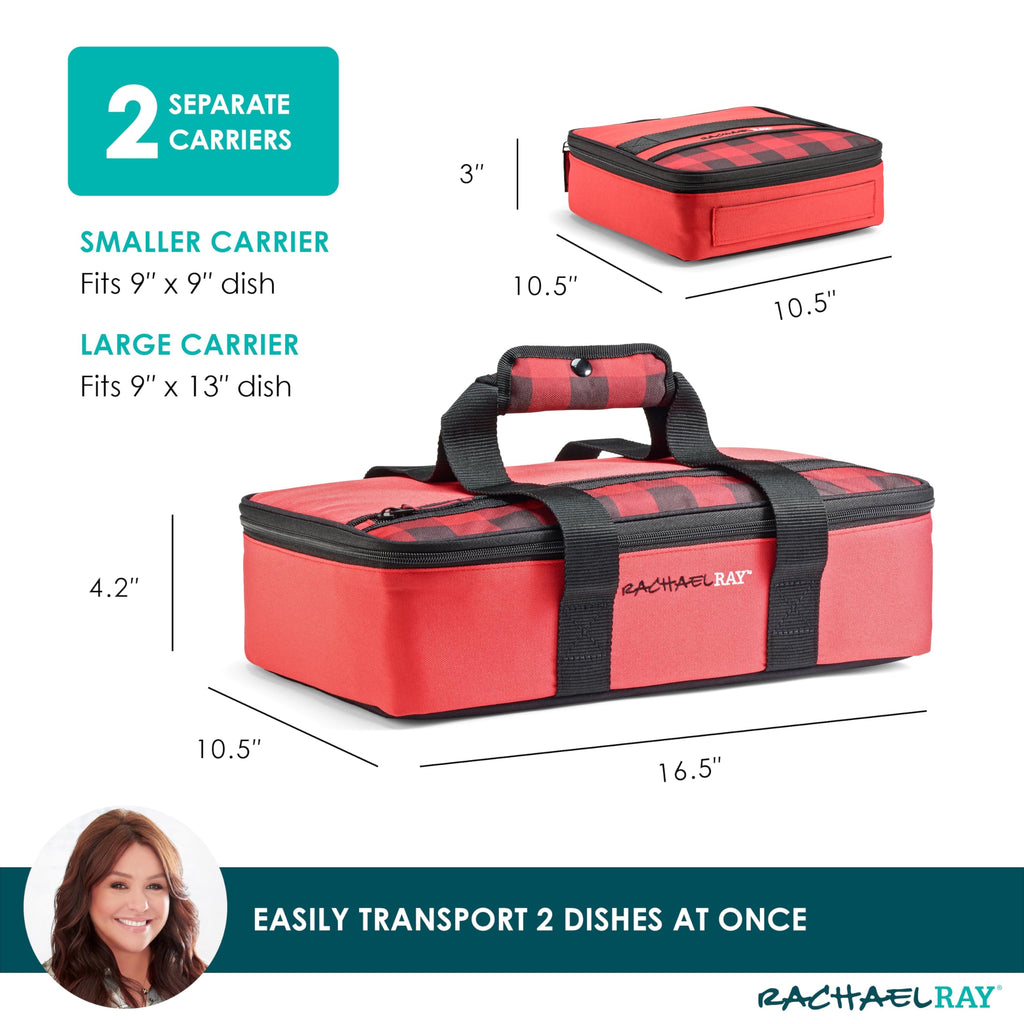 Rachael Ray Lugger Duo, Insulated Casserole Carrier for Hot or Cold Food, Thermal Lasanga Lugger Tote for Pockluck, Parties, Picnic, and Cookouts, Fits 9" x 13" Baking Dish, Burgundy