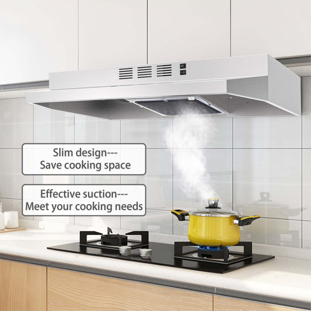 SNDOAS Black Range Hood 24 inch,Ducted/Ductless Range Hood Under Cabinet,Black Coating Stainless Kitchen Exhaust Hood with 2-speed Fan,230 CFM,Rocker Switch,Hard-wired Stove Vent, Ventless Hood