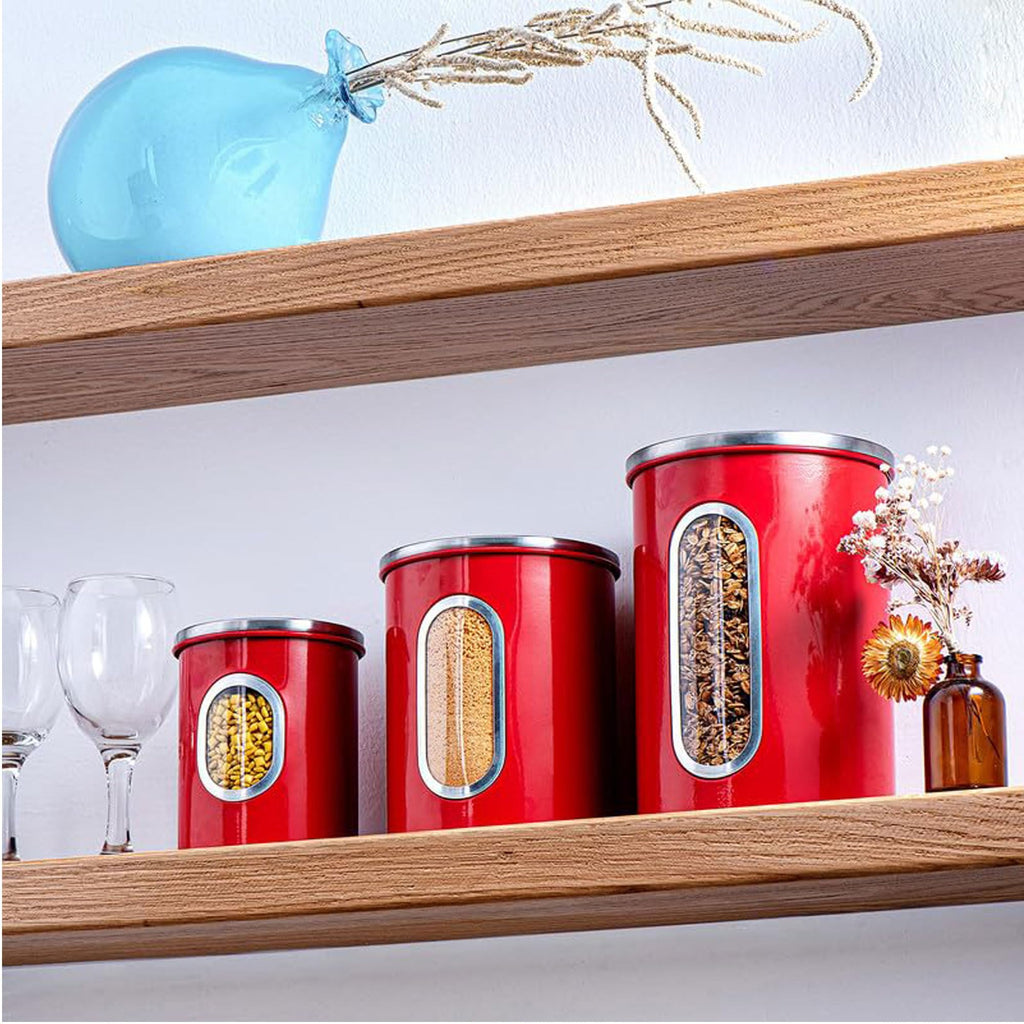 Mixpresso 3-Piece Aqua Blue Canisters Sets For The Kitchen, Airtight Canister Set With See Through Window, Storage Jars for Coffee Container, Tea Organizer & Sugar Canister, Kitchen Canisters