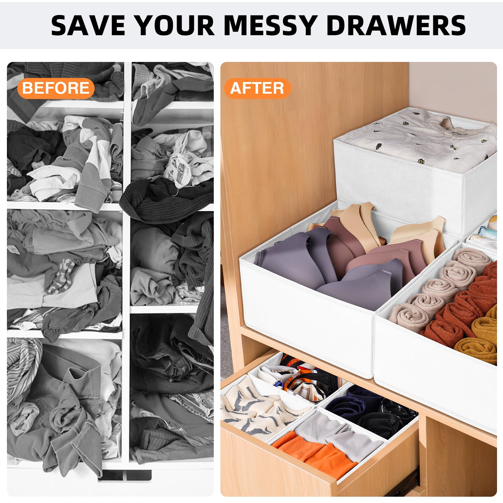 Criusia Closet Drawer Organizer Clothes, 15 Pack Dresser Organizer for Baby Clothes, Fabric Drawer Dividers for Nursery Bedroom (Beige)