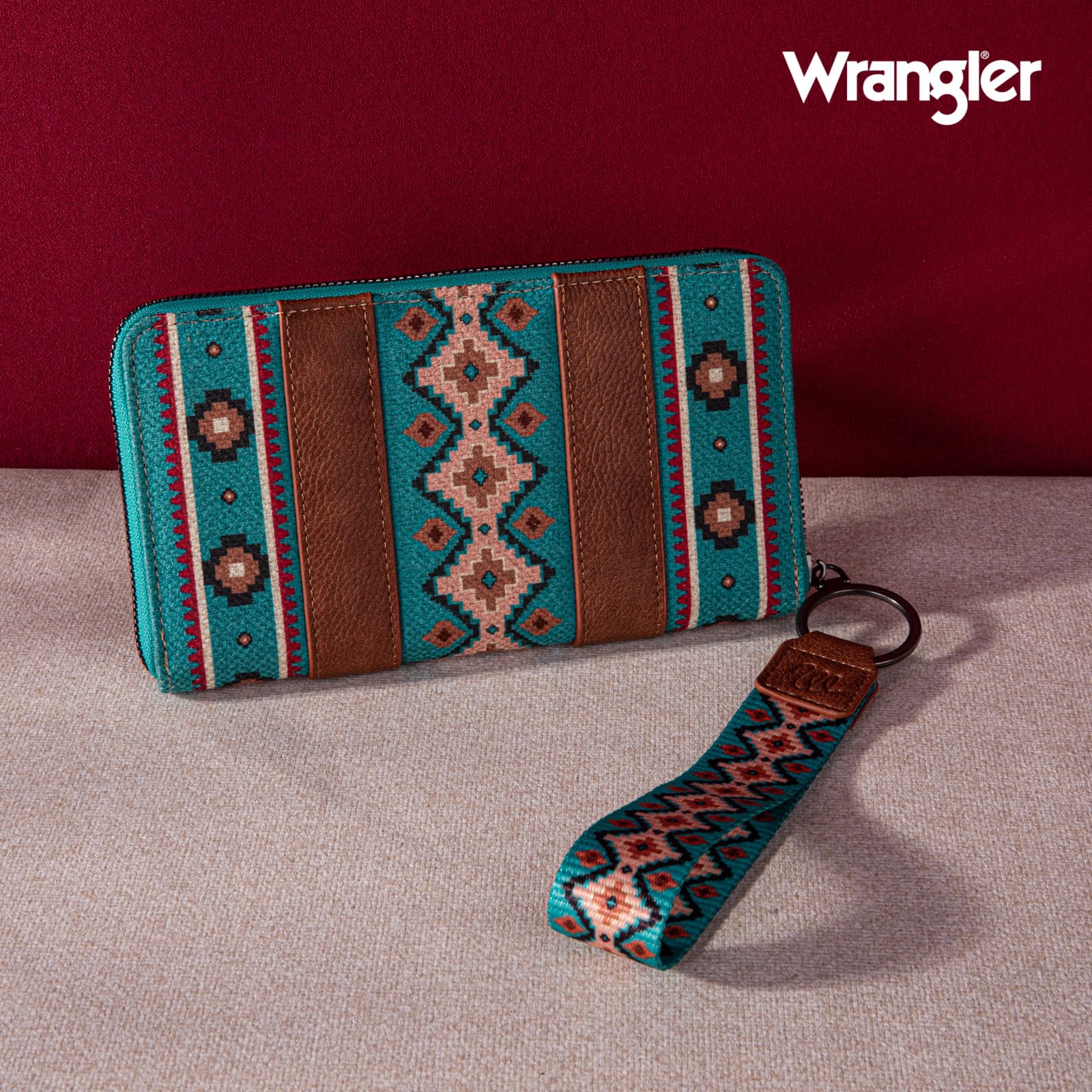 Wrangler Wallet Purse for Women Western Aztec Clutch Wristlet Wallet with Credit Card Holder