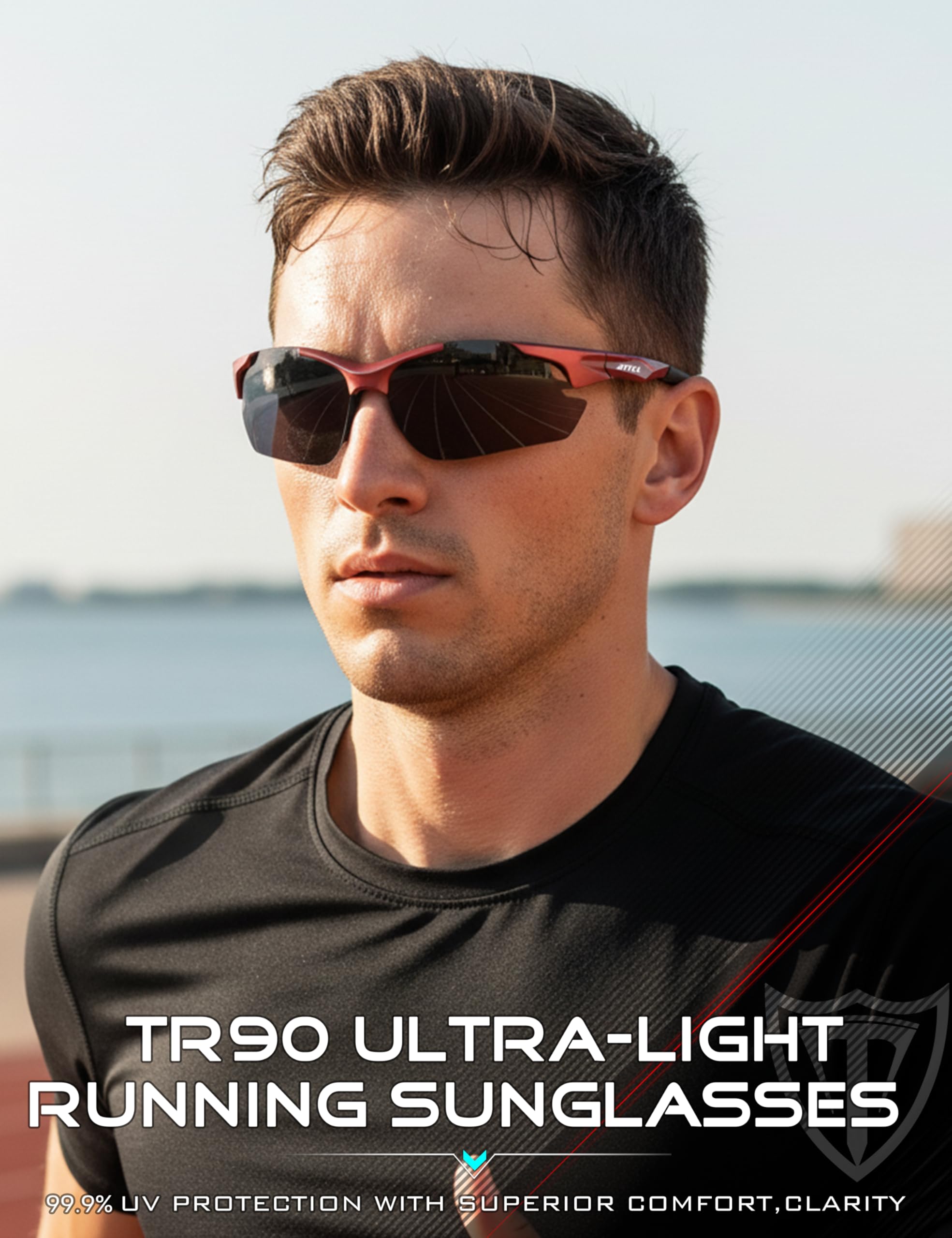ATTCL 22g Polarized Sunglasses Men Sports: Secure Fit Wrap Around TR90 Frame Ultra-Light UV Protection for Running Fishing
