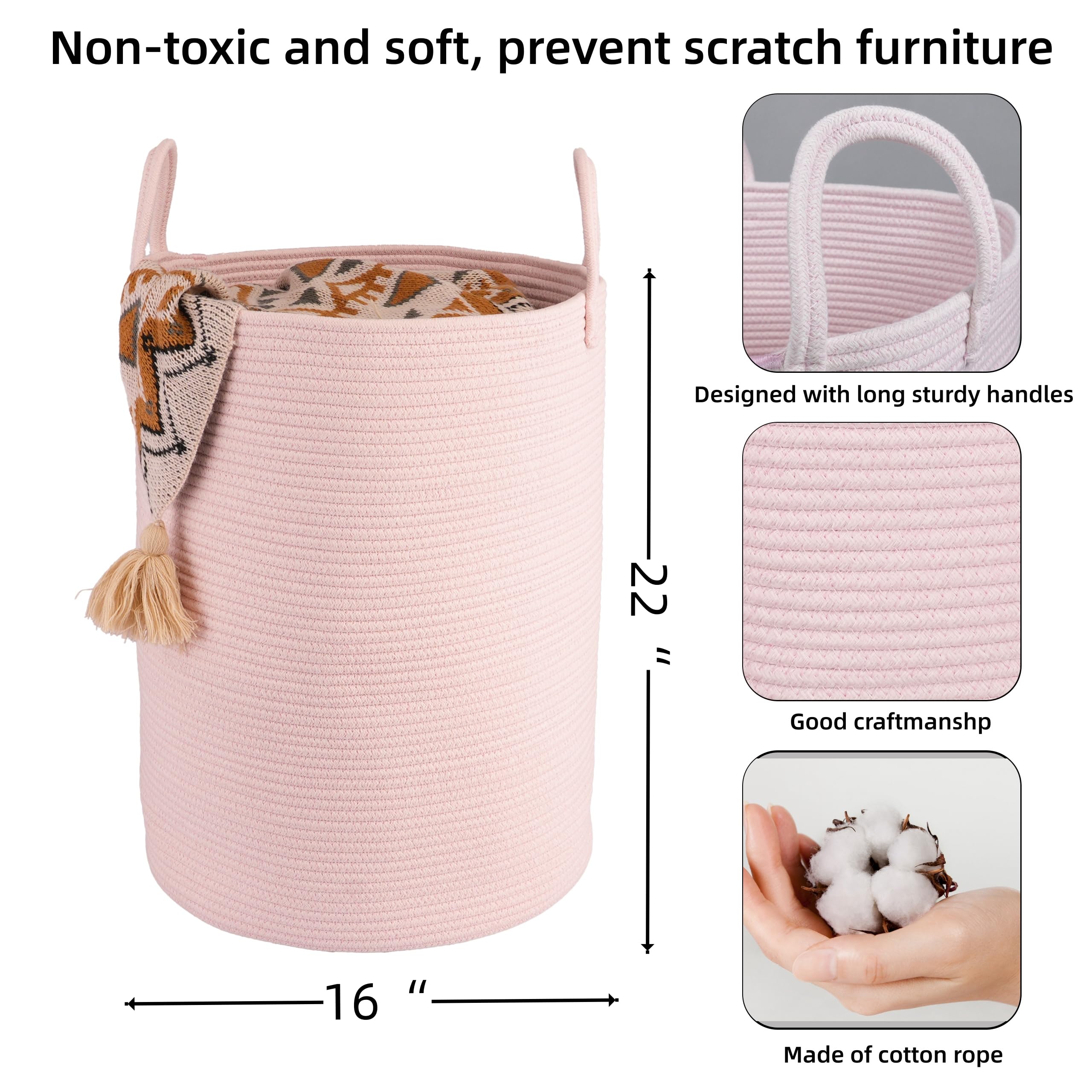 XUANGUO Black Cotton Rope Laundry Basket Hamper for Clothes Woven Storage Basket for Living Room Bedroom Boho Tall Rope Baskets for Blanket Toys Pillow Towels Baby Nursery Hamper Bin Large