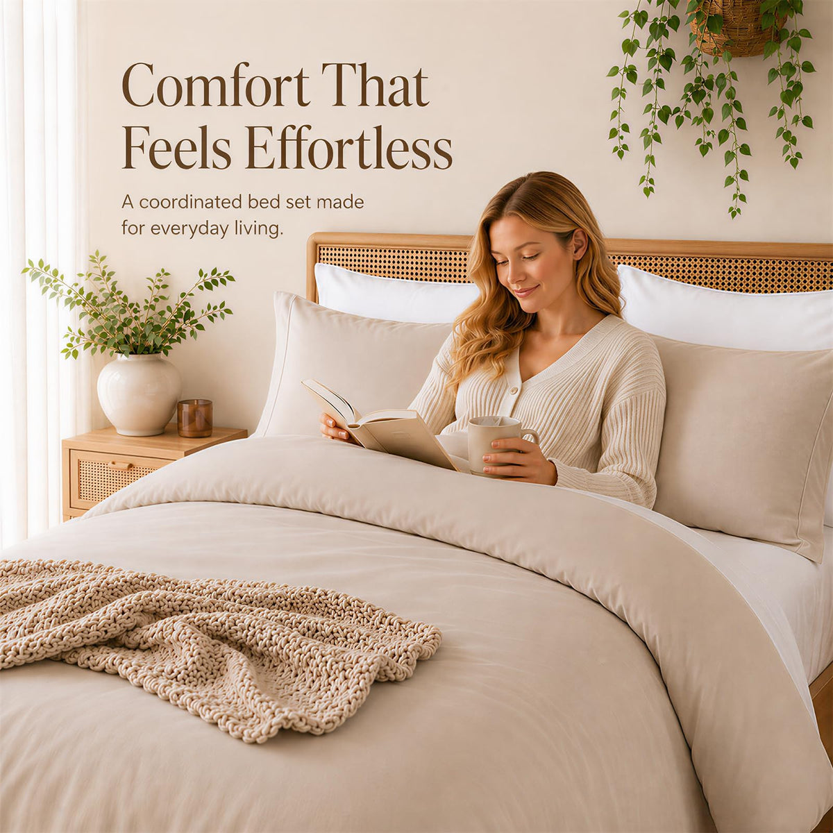 Beige Twin Comforter Set with Sheets - 5 Pieces Bed in a Bag Twin