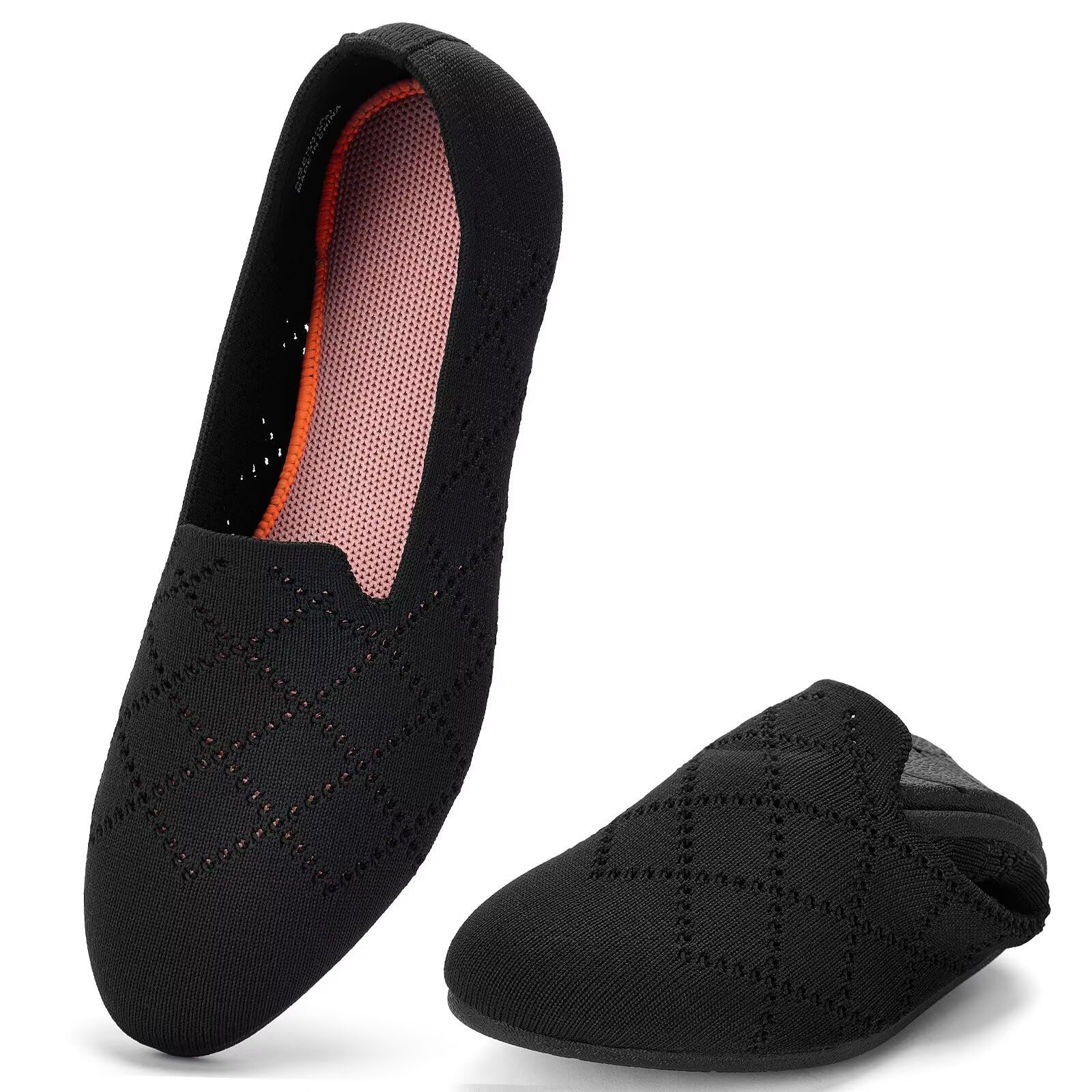 poemlady Women’s Ballet Flat Shoes Dress Shoes Knit Round Toe Slip On Ballerina Walking Flats Shoes for Woman Low Wedge Casual