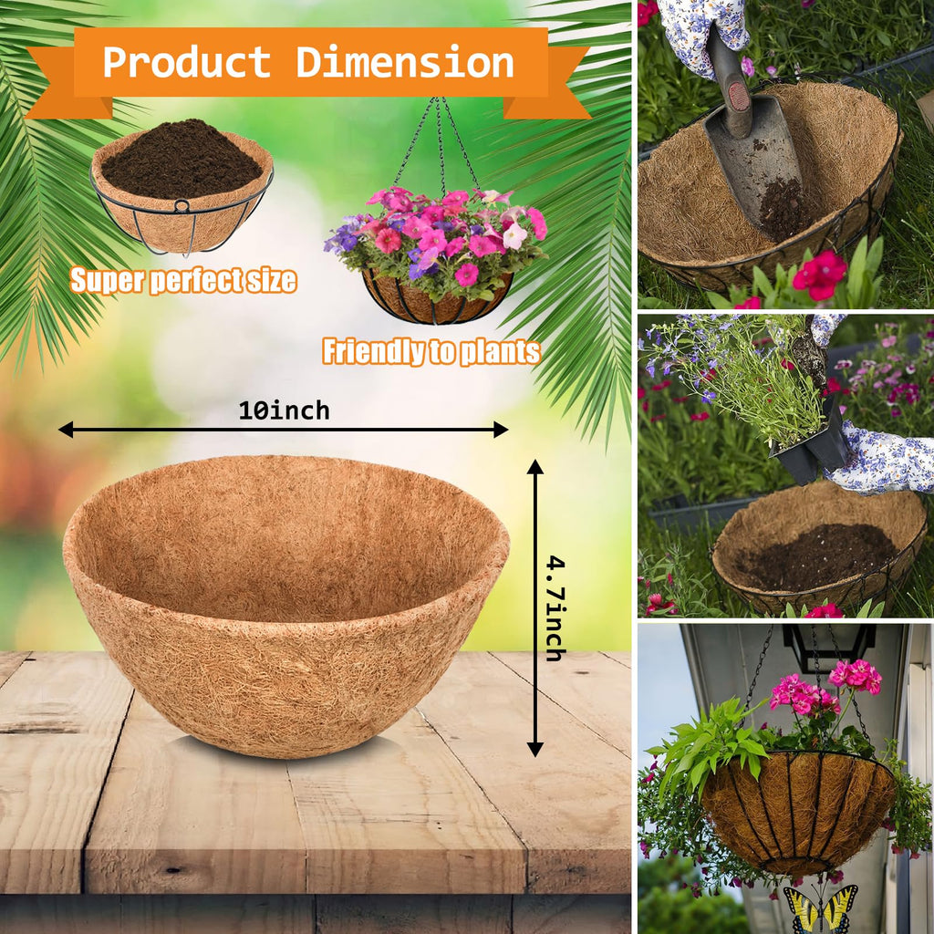 Riare 2 Pack 12 Inch Round Coco Liners Replacement, 100% Natural Coconut Coir Liners for Hanging Baskets, Garden Flower Vegetables Planter Pot, Window Box, Fence, Decks