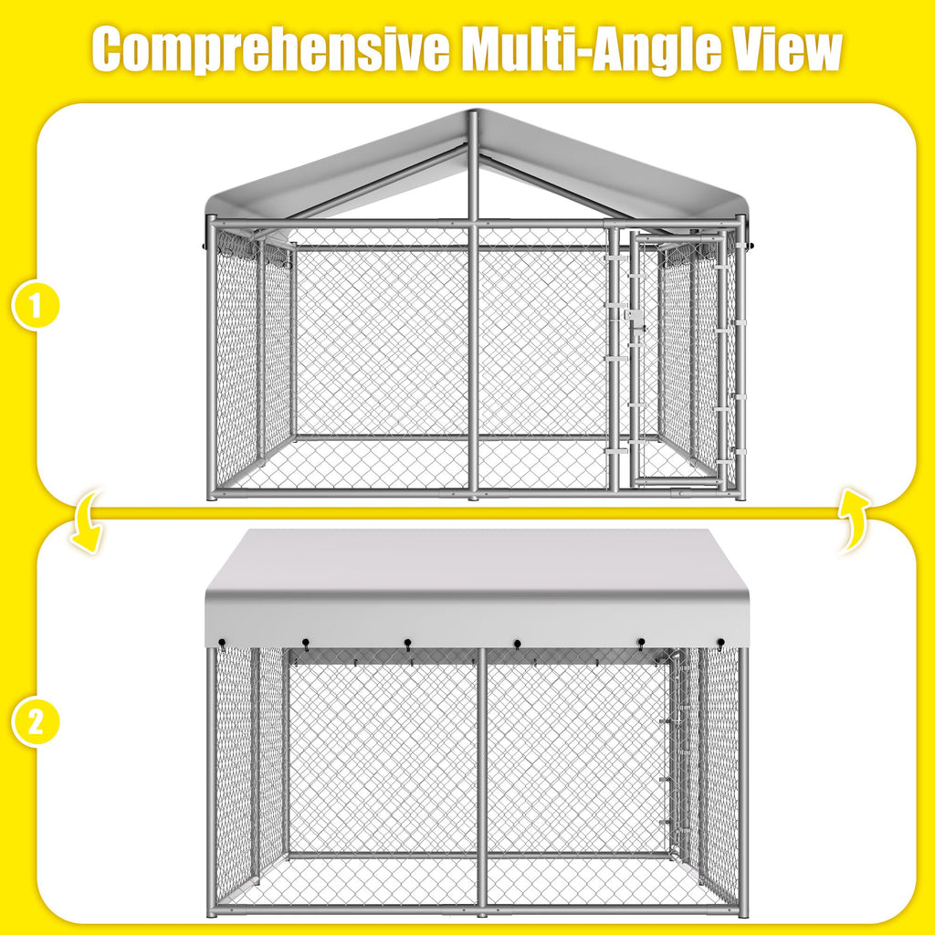 Dog Kennel Outside with Roof, Large Dog Run Enclosure, Outdoor Heavy Duty Pens House Pet Playpen with Galvanized Chain Link Waterproof Cover and Secure Lock(6.76'Lx6.76'Wx5.64'H)