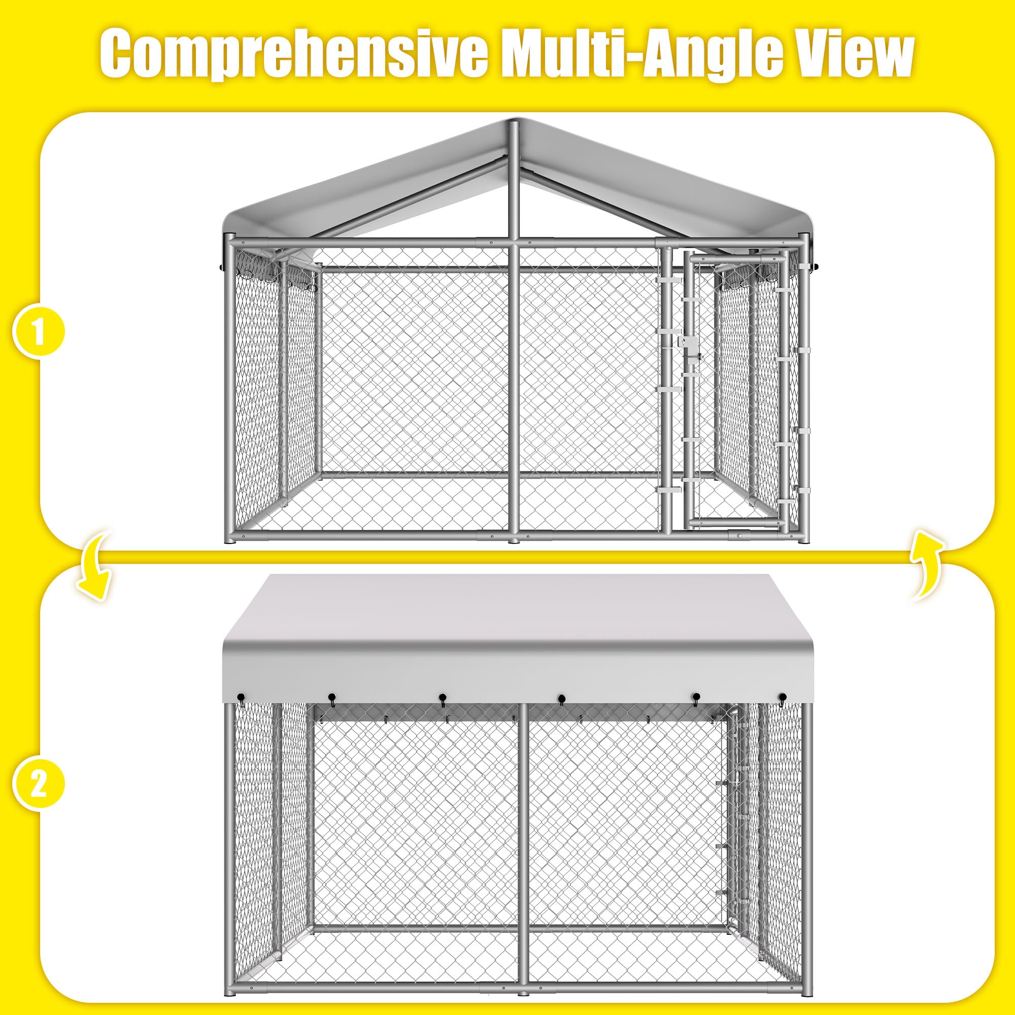 Dog Kennel Outside with Roof, Large Dog Run Enclosure, Outdoor Heavy Duty Pens House Pet Playpen with Galvanized Chain Link Waterproof Cover and Secure Lock(6.76'Lx6.76'Wx5.64'H)