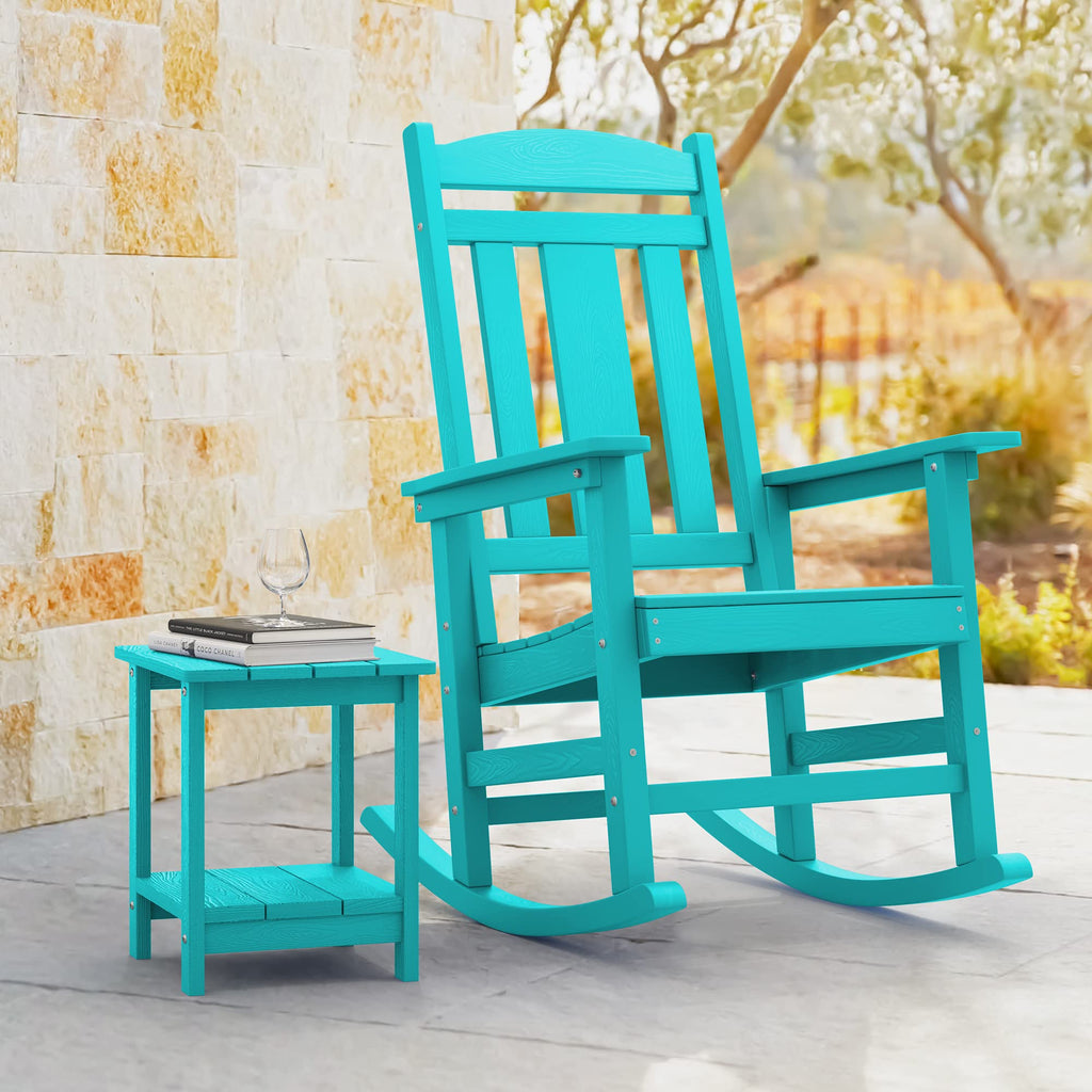 LUE BONA Rocking Chair Outdoor, Weather Resistant HDPS Plastic Rocker Chairs, 350lb Heavy Duty, Oversized Porch Rocker for Adult, High Back Smooth Rocking Chairs for Outdoor & Indoor, Aruba Blue
