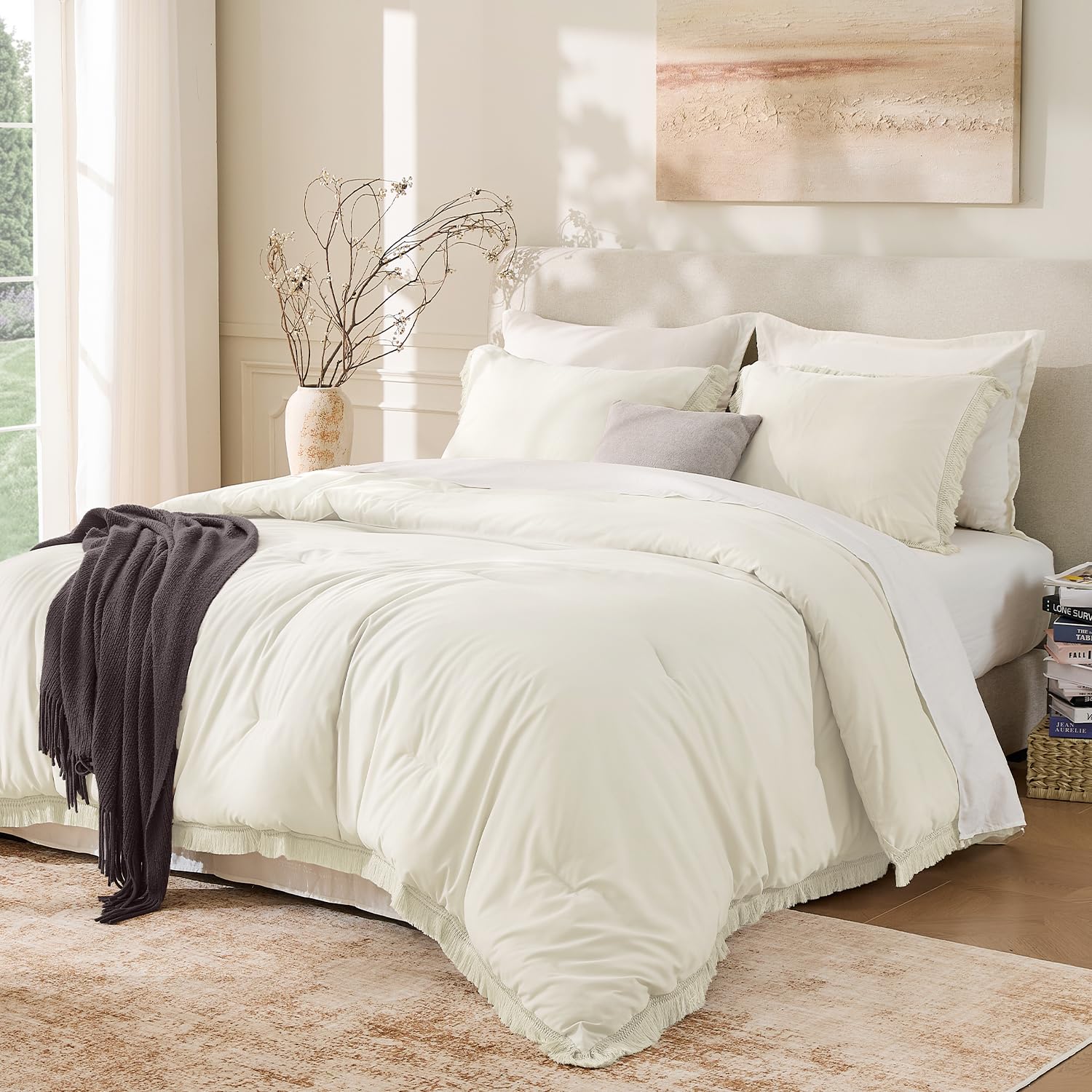 Andency Comforter Full Size Set Burnt Orange, 3 Pieces Boho Terracotta Winter Lightweight Bedding Comforter Sets, All Season Rust Tassel Bed Set (79x90In Comforter & 2 Pillowcases)