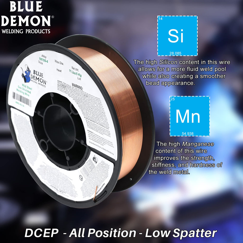 Blue Demon ER70S6 X .023 X 2 LB MIG/GMAW Carbon Steel Welding Wire, All Position, Low Spatter, Formulated to Provide Porosity-Free, X-Ray Quality Welds