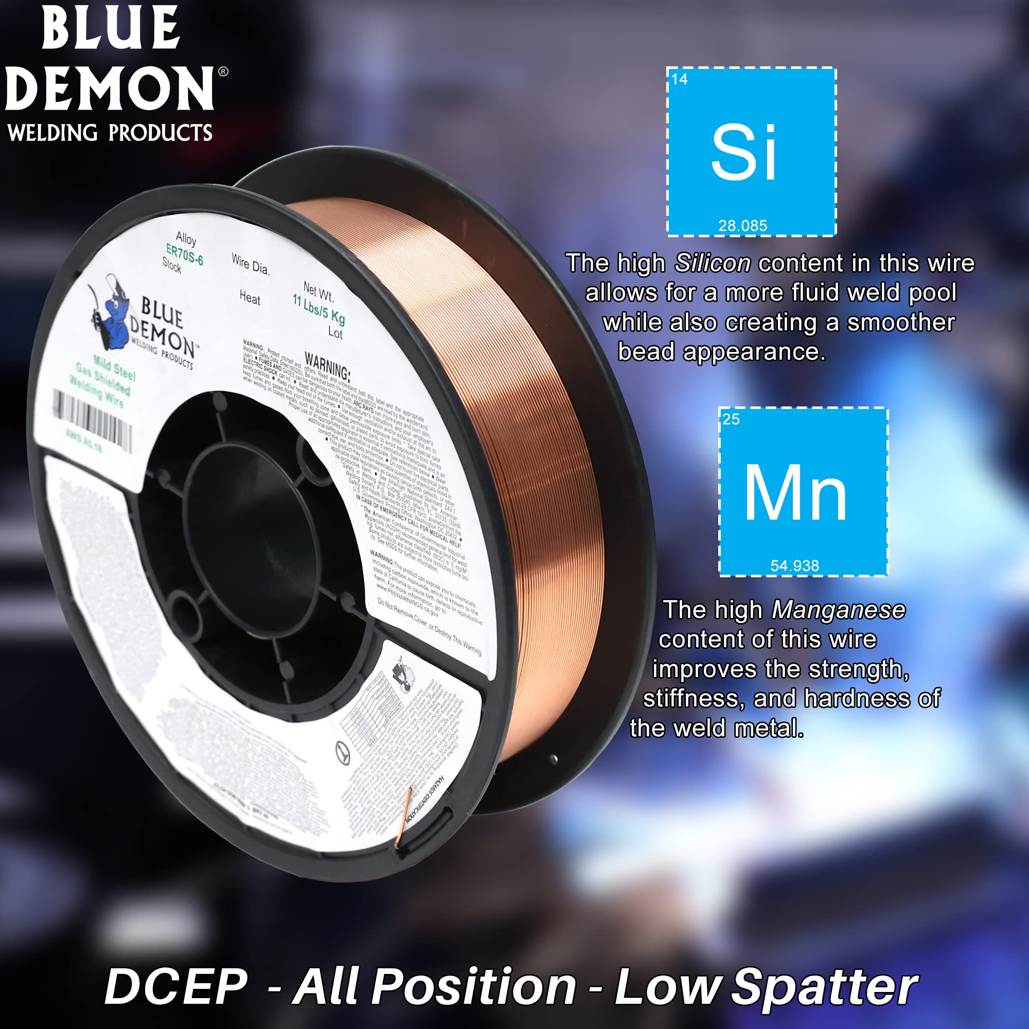Blue Demon ER70S6 X .023 X 2 LB MIG/GMAW Carbon Steel Welding Wire, All Position, Low Spatter, Formulated to Provide Porosity-Free, X-Ray Quality Welds