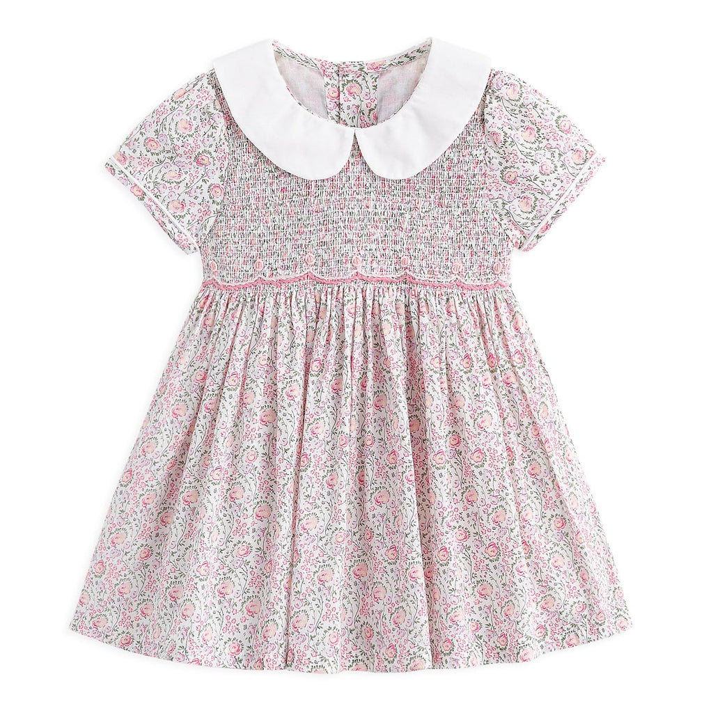 Simplee kids Baby Girl Smocked Dress Summer Casual Short Sleeve Dresses Floral Print Sundress Princess Dress for Toddlers