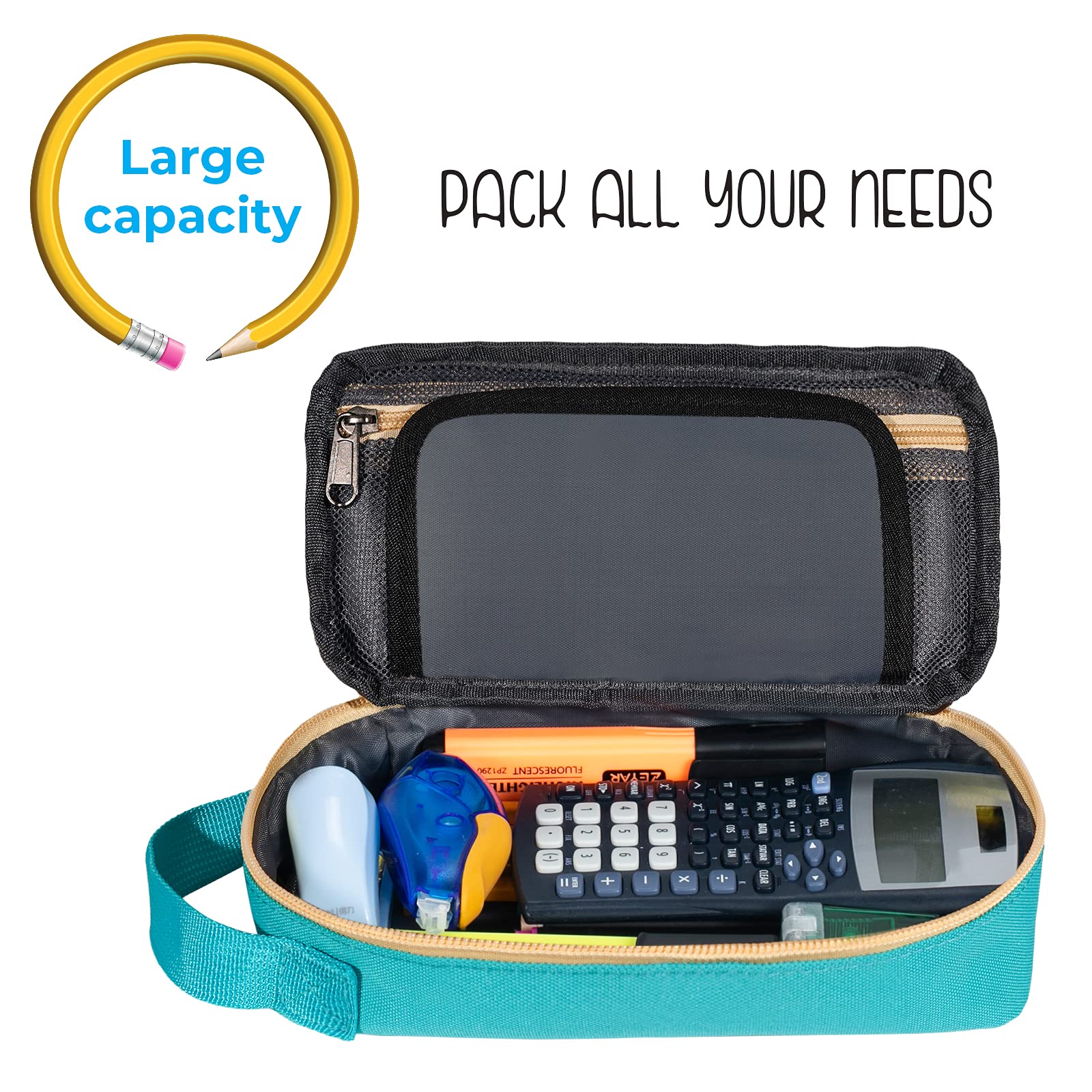 ECHSRT Large Pencil Case, Aesthetic Pen Pouch with Big Capacity, Minimalist Portable Stationery Bag with Handle for Office Organizer Aesthetic Pencil Cases