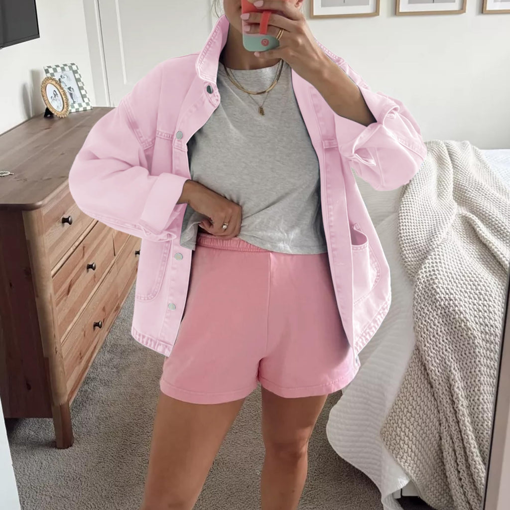 Hixiaohe Jean Jackets for Women Trendy Button Up Denim Shirt Jacket Oversized Long Sleeve Coat Fashion Clothes with Pockets