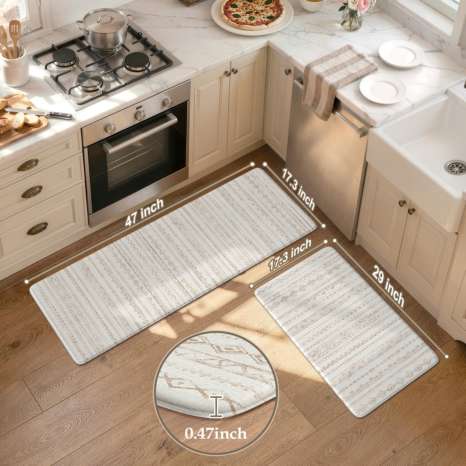 KIMODE Anti Fatigue Kitchen Mats 17"x47"+17"x29", Farmhouse Kitchen Rugs Sets of 2, Cushioned Non Skid Kitchen Mats for Floor, Comfort Kitchen Floor Mats for Sink Laundry Desk Black