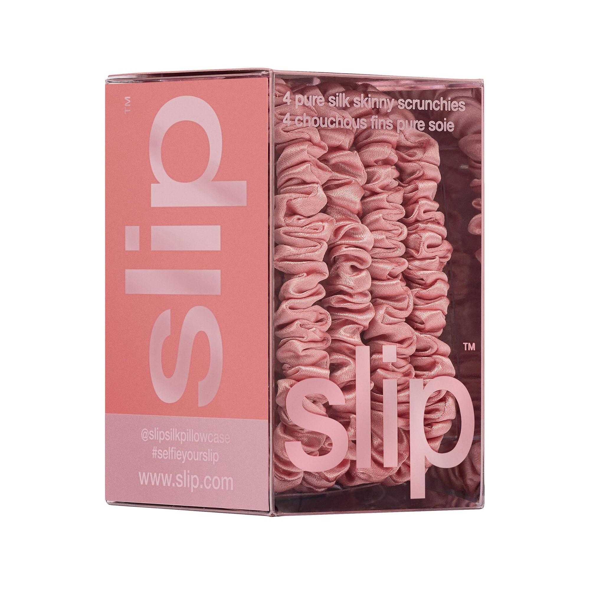 Slip Silk Hair Ties — Skinny Silk Auburn Scrunchies, No Damage, No Crease, Anti-Breakage |100% Mulberry Silk | All Hair Types | Made with Proprietary Slipsilk™ | Set of 4