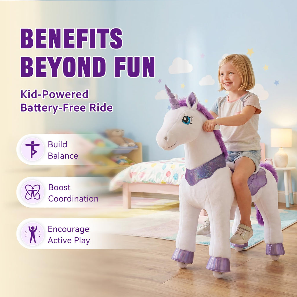 PonyCycle Ride on Toys Riding Black Horse Toys No Battery Required (with Brake/ 30" Height/Size 3) Pony Rider Walking Animals Rocking Horse Ride on Horse for Kids Riding Toys E338