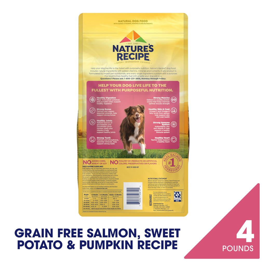Nature's Recipe Grain Free Dry Dog Food, Salmon, Sweet Potato & Pumpkin Recipe, 4 lb. Bag
