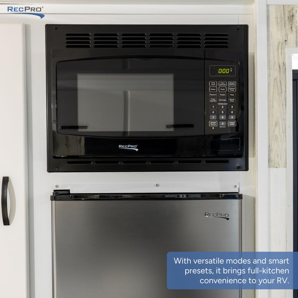 RecPro RV Microwave with Trim Kit | 1.0 Cu. Ft. | 900W | Direct replacement for Greystone and High Pointe (Black)