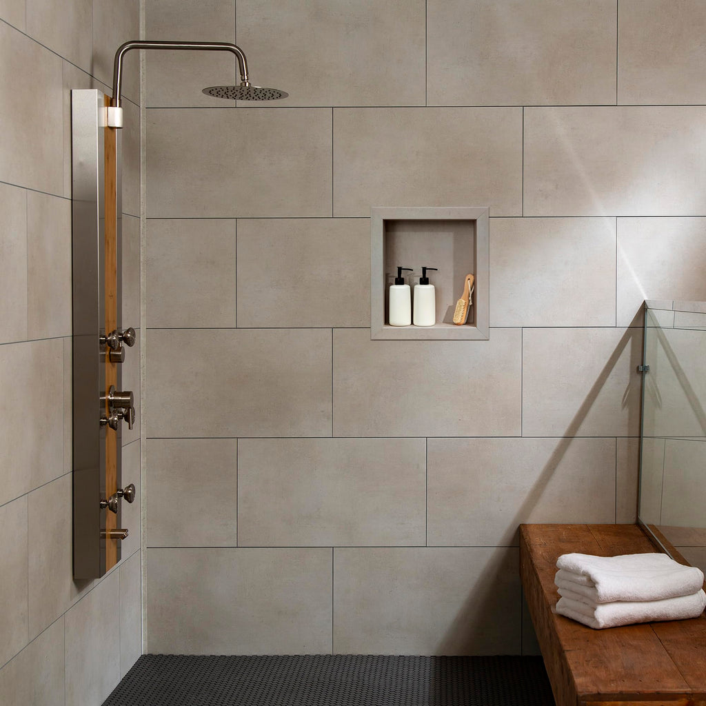 Palisade 17.5 in x 15.5 in Vinyl Shower Niche Ashen Slate | Waterproof Shower Insert