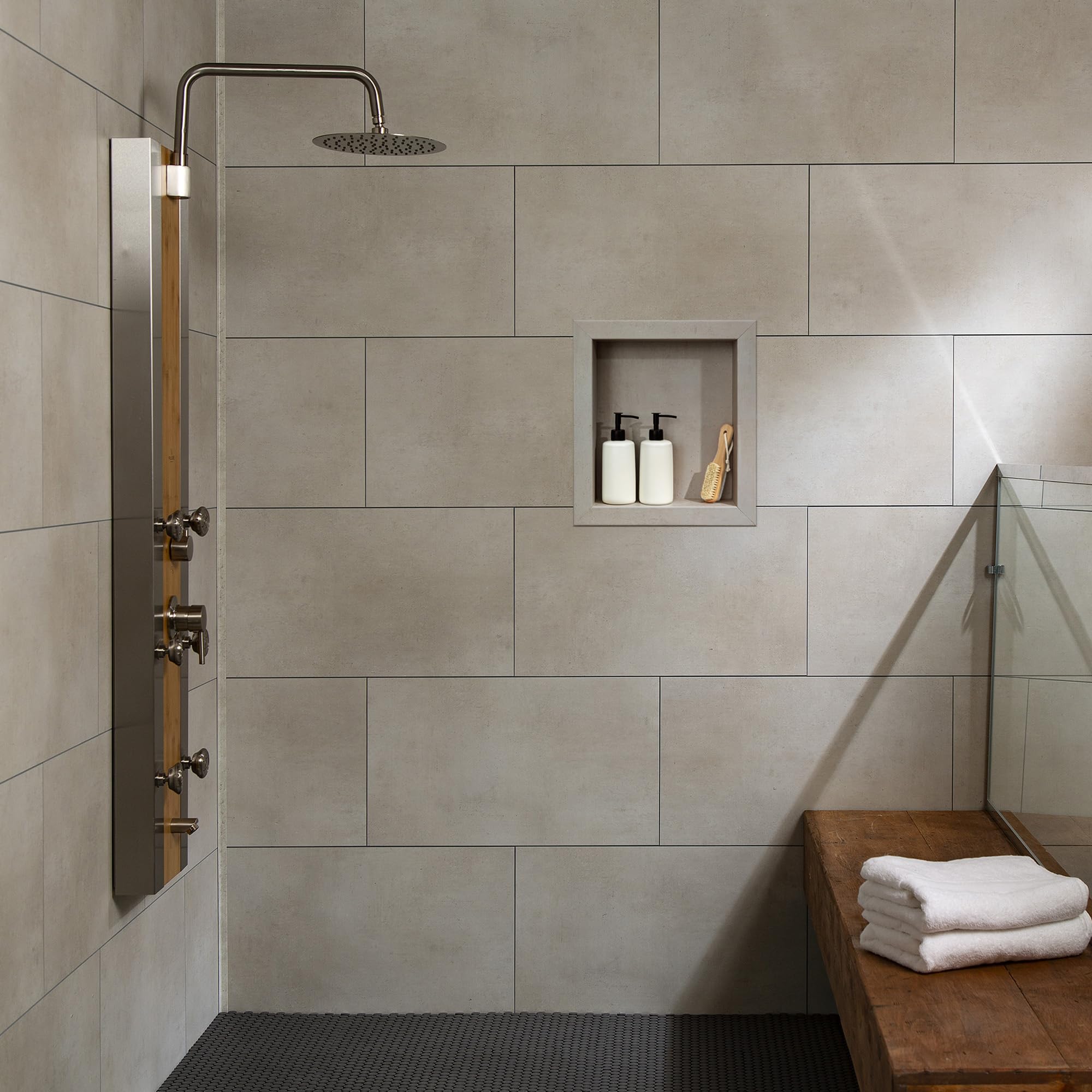 Palisade 17.5 in x 15.5 in Vinyl Shower Niche Ashen Slate | Waterproof Shower Insert