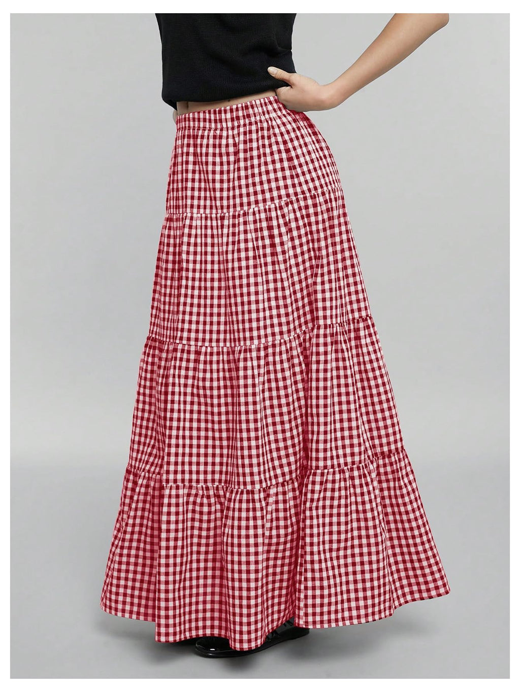 MakeMeChic Women's Plaid Maxi Skirts A Line Ruffle Tiered Layer Y2K Flowy Casual Long Skirts