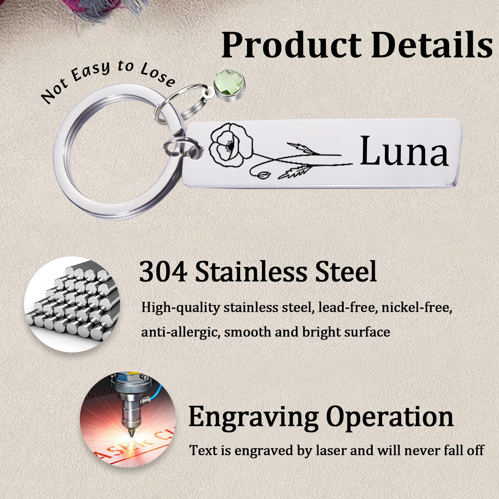 Customized Double-sided Keychain Stainless Steel Personalized Engraved Text Name Keychain Gifts for Men and Women