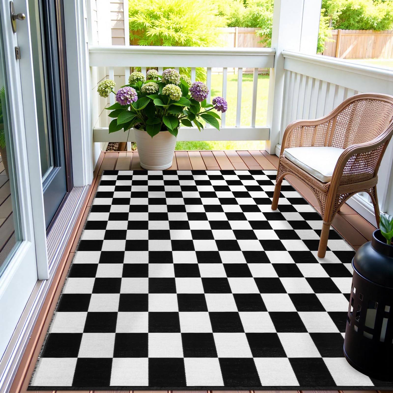 Seavish Checkered Rug, 2x3 Ft Black and White Moroccan Checkerboard Rug Washable Cotton Woven Washable Outdoor Rugs Reversible Floor Mat for Front Door Bedroom Entryway Kitchen Entryway