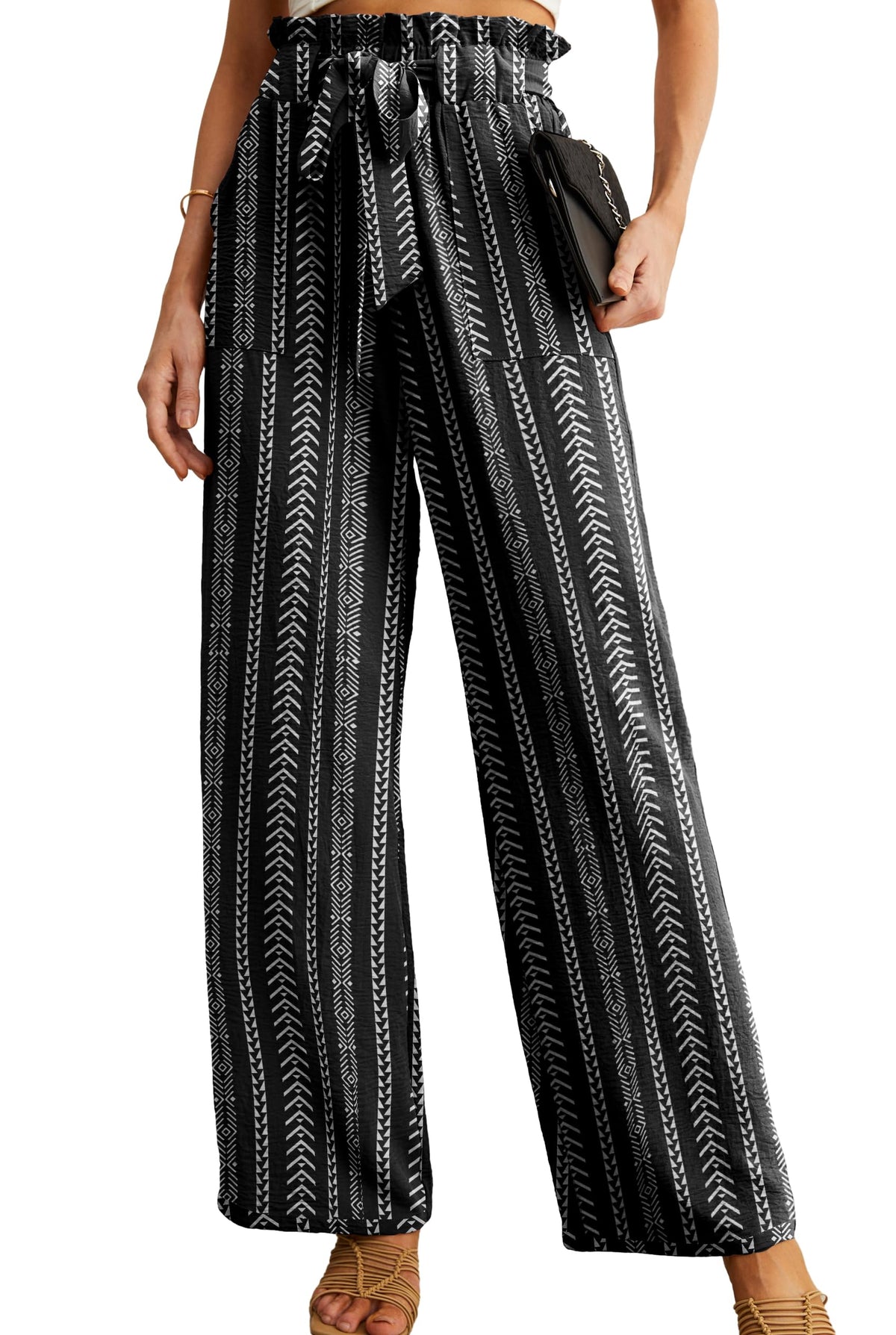 IWOLLENCE Women High Waist Palazzo Pants, Adjustable Knot Ankle Wide Leg Trousers Pockets Beach Vacation Lounge Office