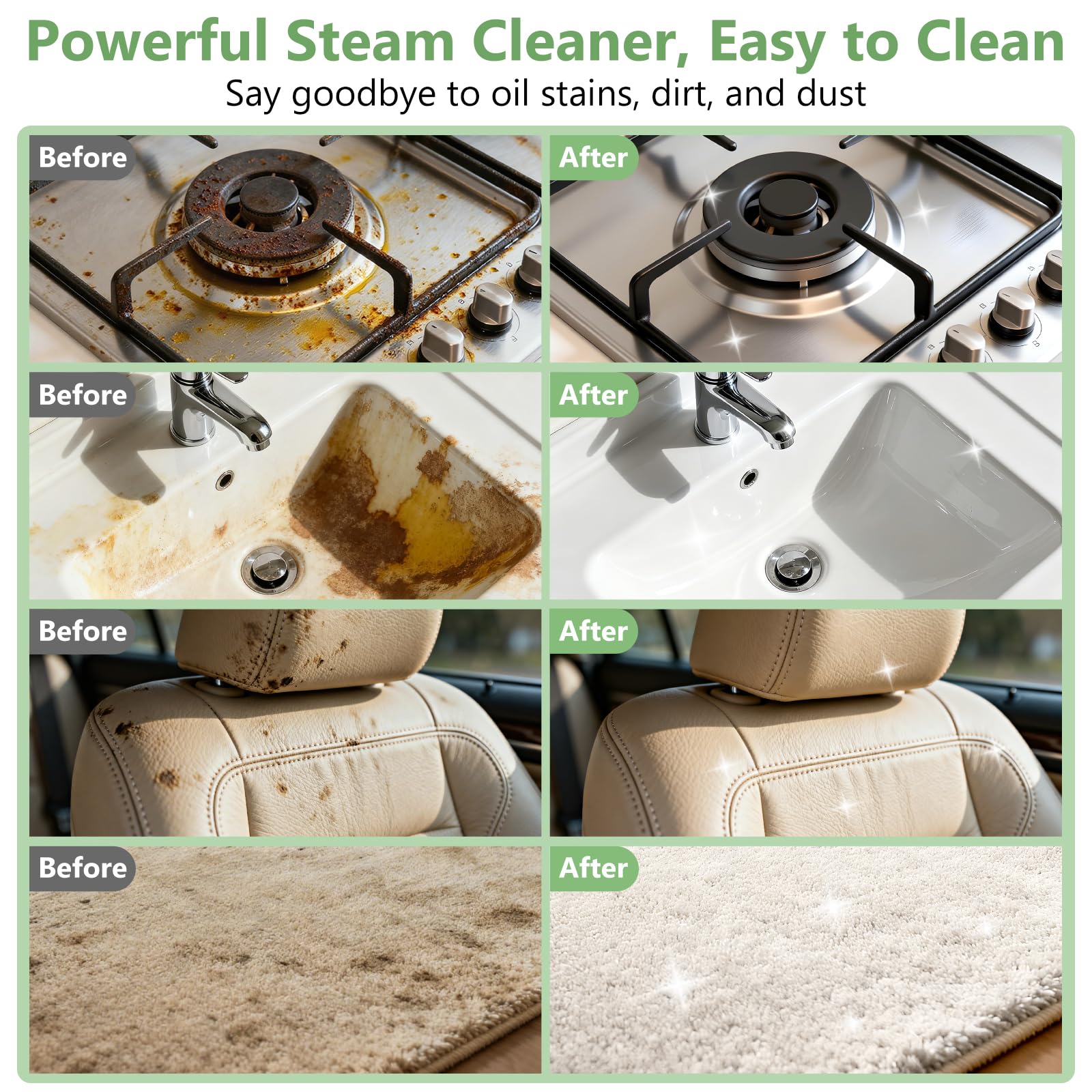 Steam Cleaner, Portable Steamer for Cleaning with 16pcs Accessories, 6-Level Adjustable and 15s Heat-Up, Handheld Steam Cleaner for Home, Tile, Dirt, Grout, Grease, Car Detailing