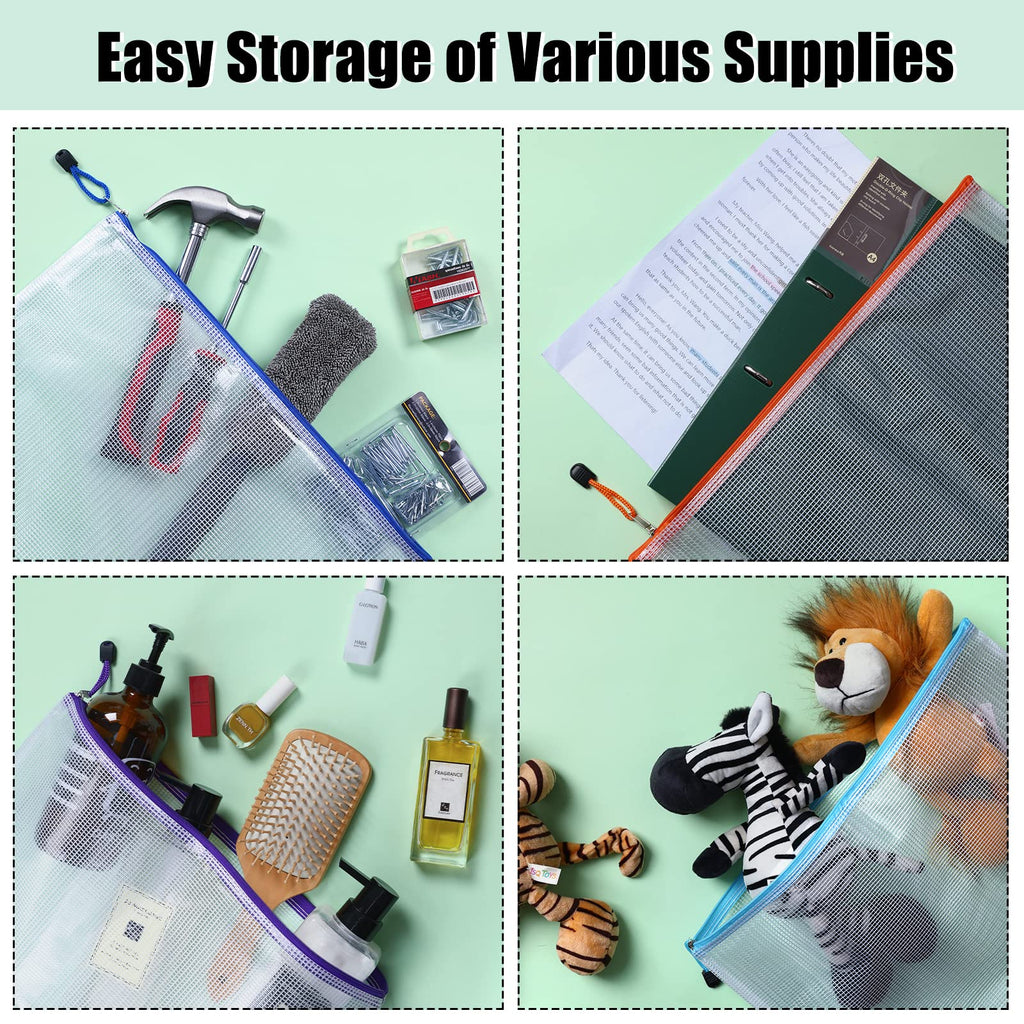 EOOUT 24pcs Mesh Zipper Pouch Bags A3 Extra Large Document Bag with Label Pocket, 16.9x12 Inches, Plastic Zip File Folders, Puzzles, Board Game Storage for Organizing Office Home