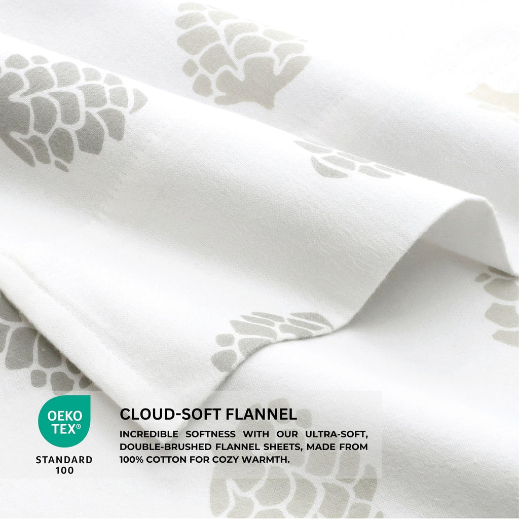 Featherhead 100% Cotton 4PCs Flannel Sheet Set | Double-Brushed for Extra Softness, Warm & Breathable, Extra Deep Pockets fits Up to 17” (Beige, Twin)
