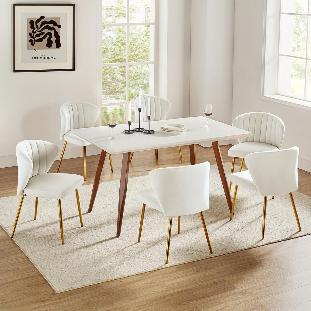HULALA HOME Velvet Dining Chairs, Modern Small Armless Accent Chair with Gold Metal Legs, Living Room Upholstered Cute Side Chair, Elegant Tufted Back Vanity Chair for Bedroom, Auburn