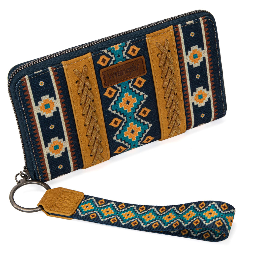 Wrangler Wallet Purse for Women Western Aztec Clutch Wristlet Wallet with Credit Card Holder