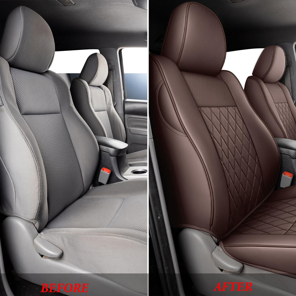 Coverado Tacoma Seat Covers, Car Seat Covers Front Seats, Leather Seat Covers for Cars Car Seat Protector Cushion Tacoma Accessories Custom Fit 2005-2023 Toyota Tacoma Double/Crew Cab(Black)