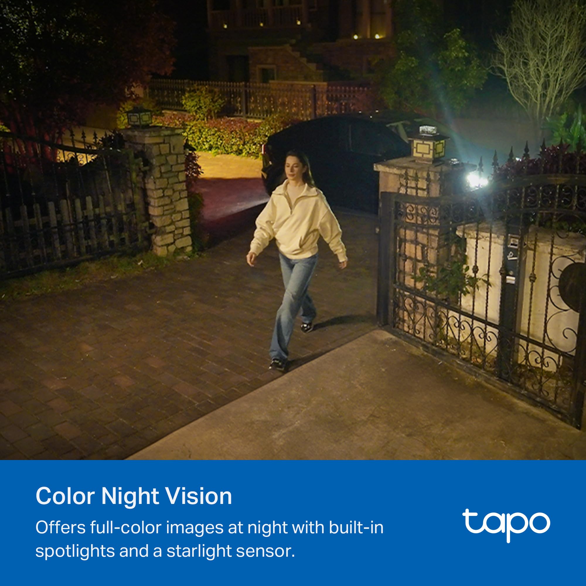 Tapo by TP-Link Wireless Outdoor Security Camera, 1080P, Up to 180 Days Battery Life, Free Person Detection, SD/Cloud Storage, Spotlight Color Night Vision, Alarm, No Hub Needed, Black, C403