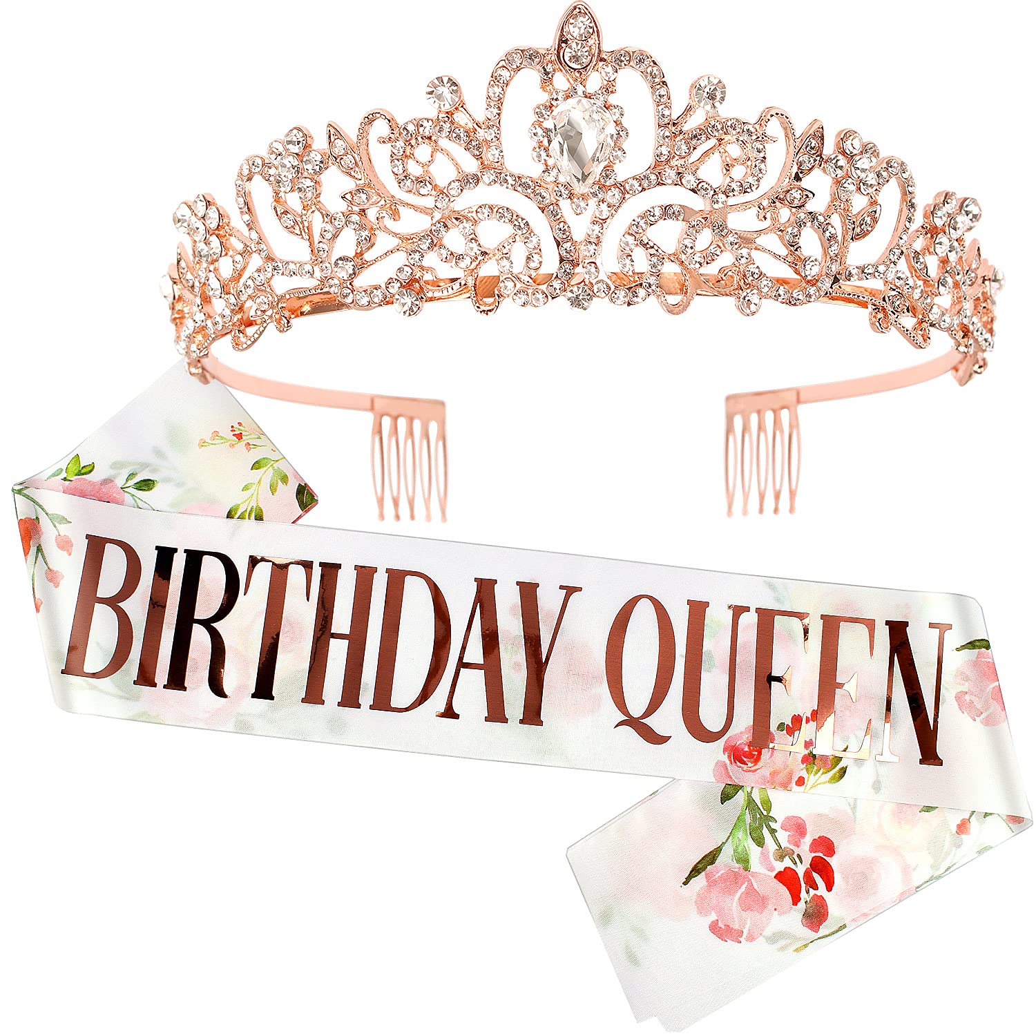 COCIDE Birthday Silver Tiara and Crowns Kit - Silver Tiara, Crown, Sash, Rhinestone Headband, Glitter Sash for Women & Girls Birthday Party Decorations