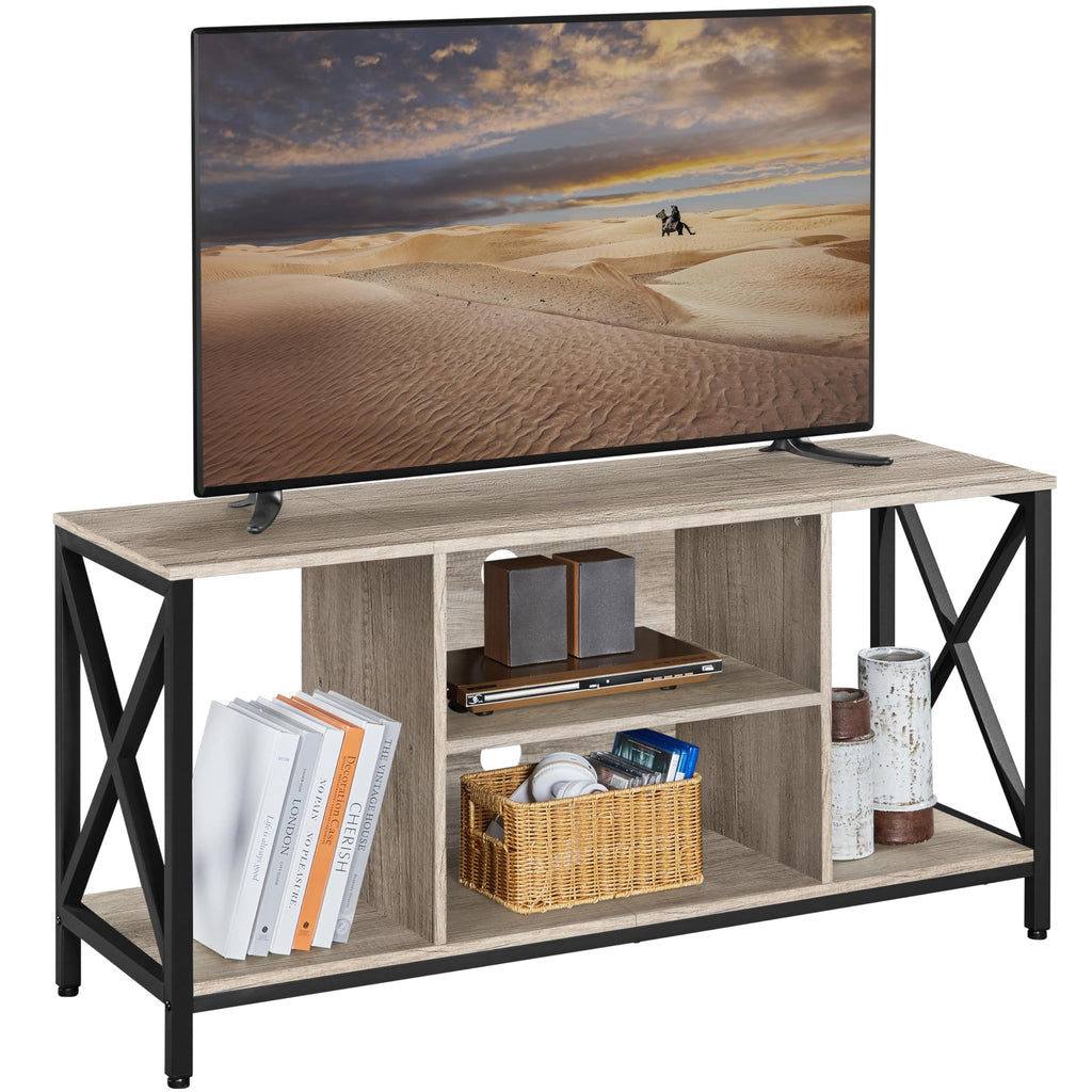 Yaheetech Industrial TV Stand for 55 Inch TV, Entertainment Center Media Console Table with Open Storage for Living Room, Wood Modern Furniture, Gray