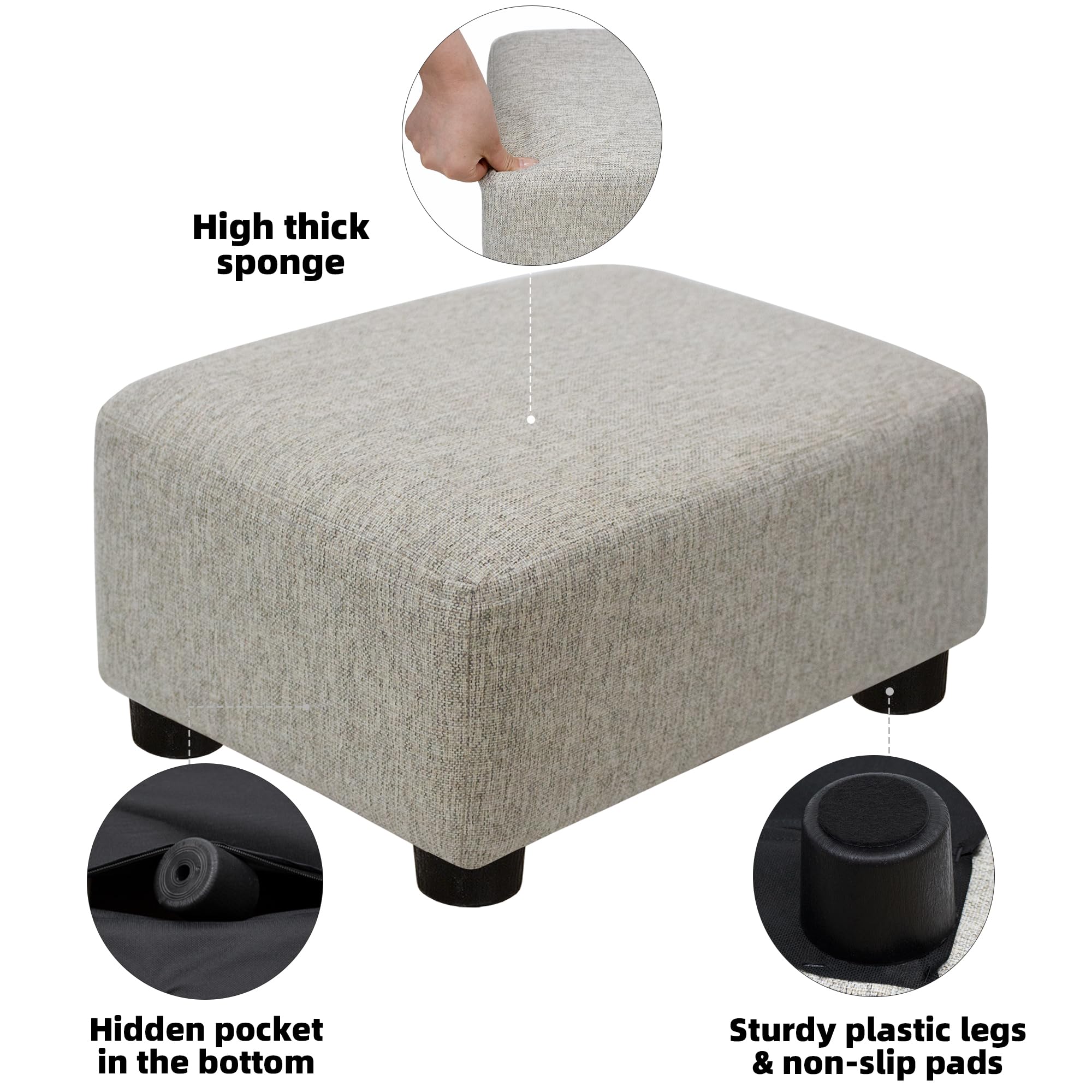 CAROLMADE Small Foot Stool Ottoman Footstool with Legs Under Desk Footrest for Living Room Bedroom and Office, Black