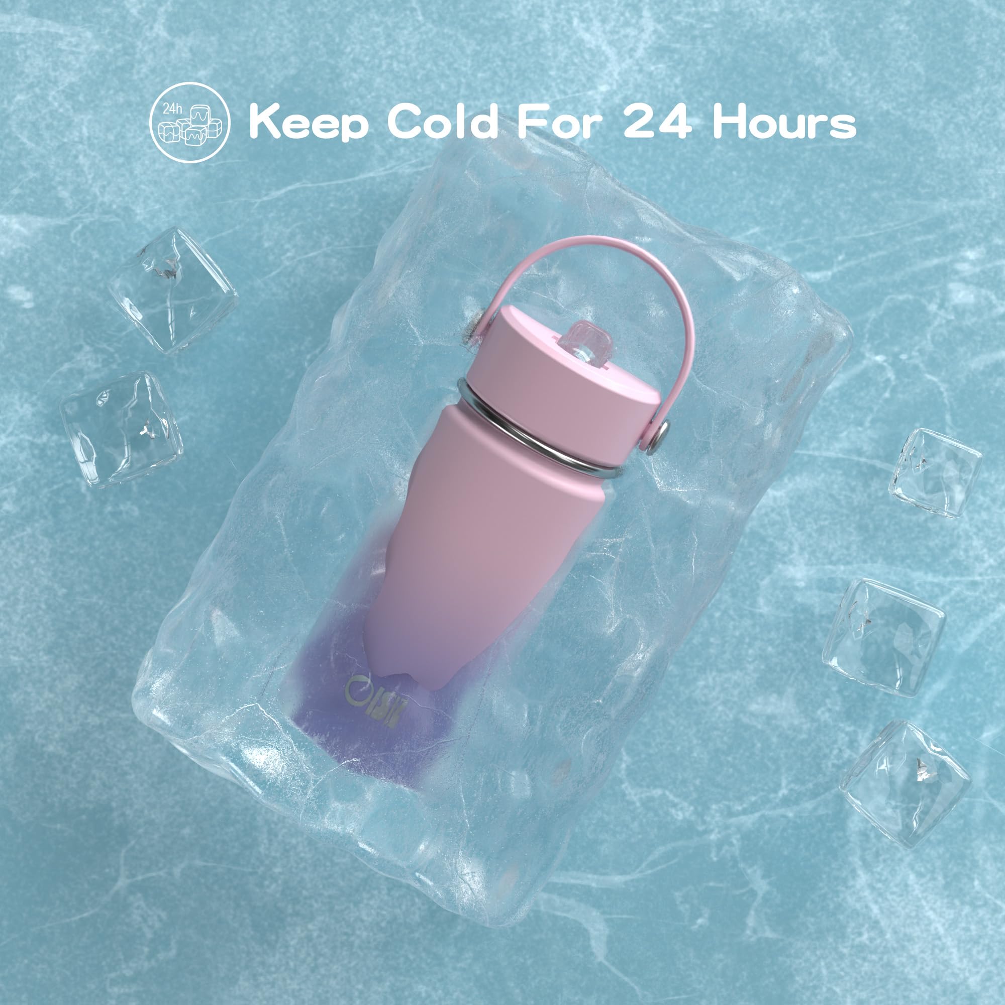 OISIZ Kids Water Bottle with Straw Lid 14oz, Vacuum Insulated 316 Stainless Steel Water Bottles for Kids for School, Leakproof Water Bottle, BPA Free and Keep Cold for 24 Hours