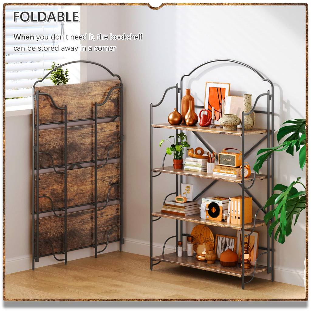 4NM No Assembly Folding Bookshelf, 3 Tiers Collapsible Book Shelves Open Industrial Foldable Storage Bookcase Shelf for Bedroom, Living Room, Home Office - Natural and White