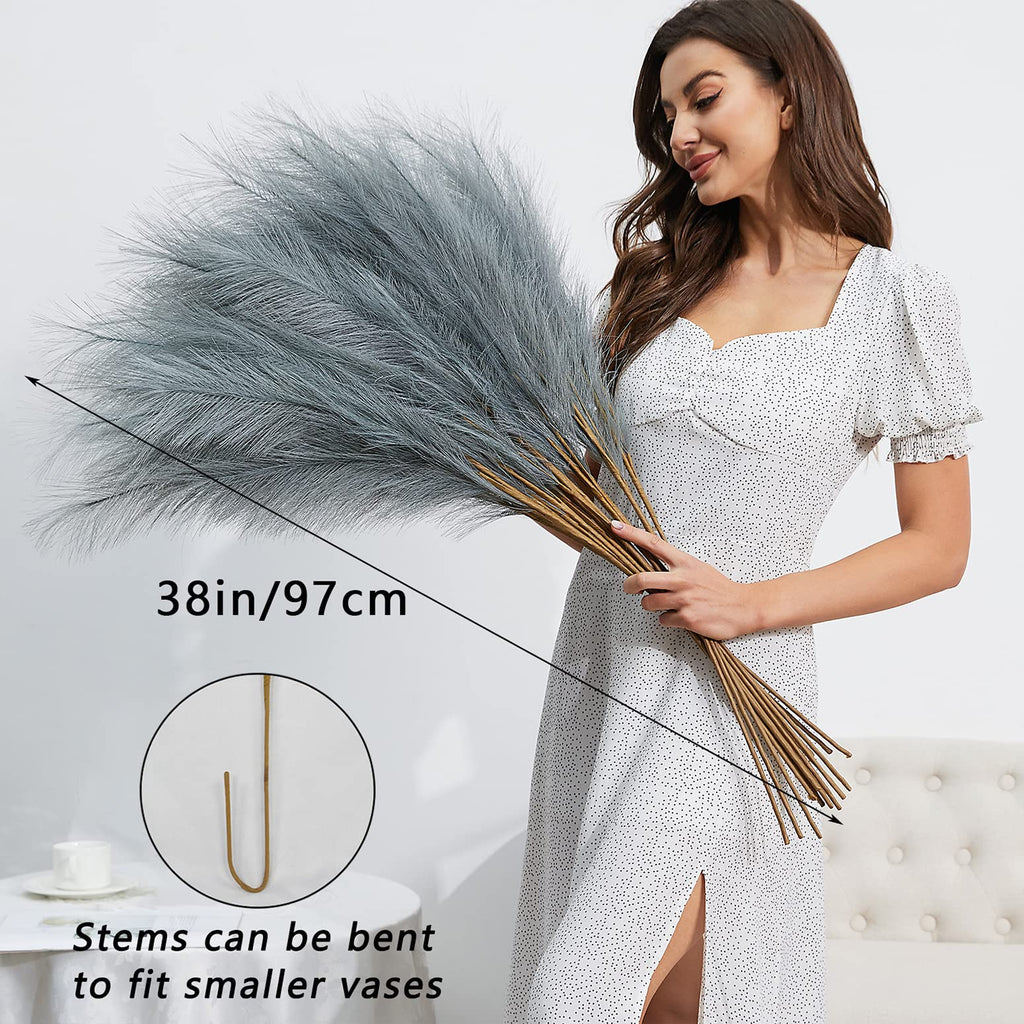 FOTEEWL 8 PCS Faux Pampas Grass Decor 38"/3.1FT Tall Fake Pompas Floral Large Artificial Pompous Grass Branches Plants for Floor Vase Filler Home Boho Decoration (Cream/Beige)