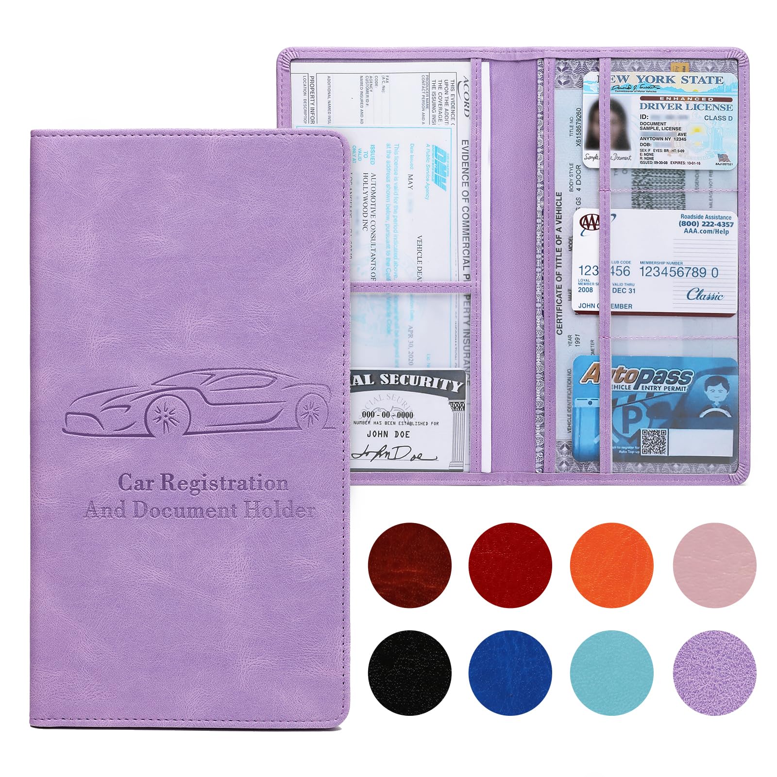 Car Registration and Insurance Card Holder for Women Men, Black Glove Box Paperwork Organizer with Magnetic Buckle for Easy Access and Protect Documents and Various Cards in Vehicle
