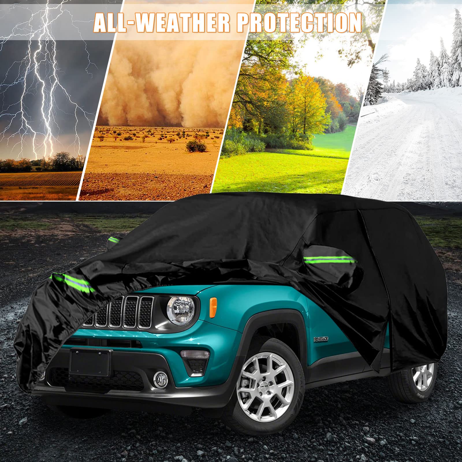 Waterproof Car Cover Replace for 1993-2010 Jeep Grand Cherokee, 6 Layers All Weather Car Cover with Zipper Door & Windproof Bands for Snow Rain Dust Protection