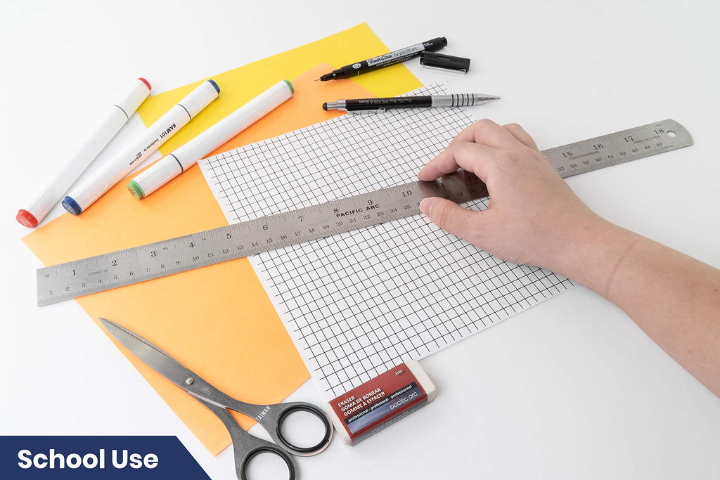 2 Pack Pacific Arc 12 Inch Stainless Steel Ruler with Inch/Metric Conversion Table